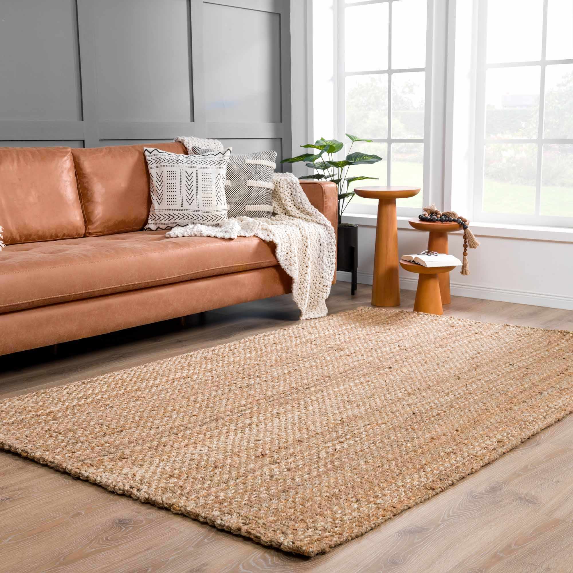 Handwoven tan ﻿Contemporary Solid Natural fiber jute area rug - Image 18