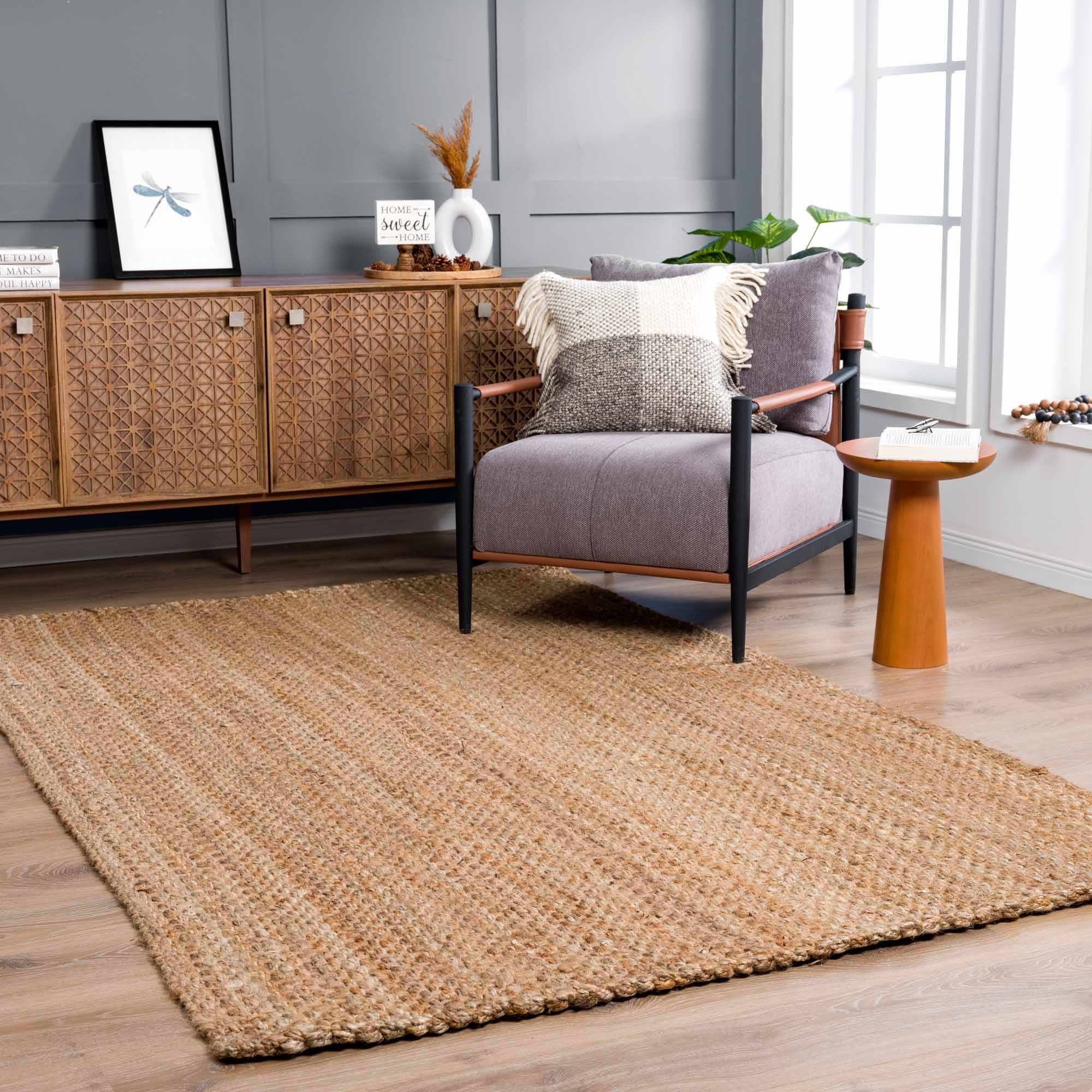Handwoven tan ﻿Contemporary Solid Natural fiber jute area rug - Image 7