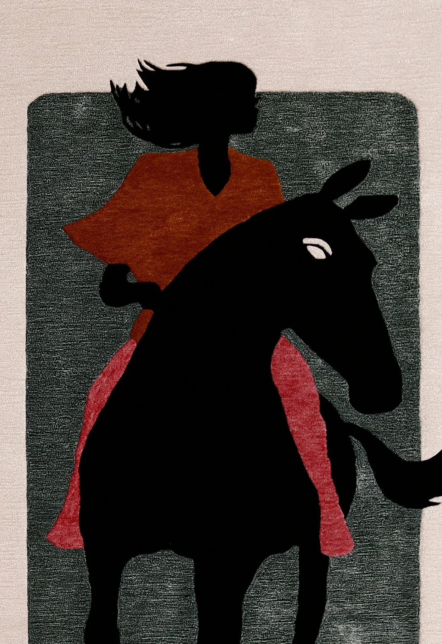 Horse Rider Pattern Beige And Black Hand Tufted 5x8 Wool Rug - Image 8