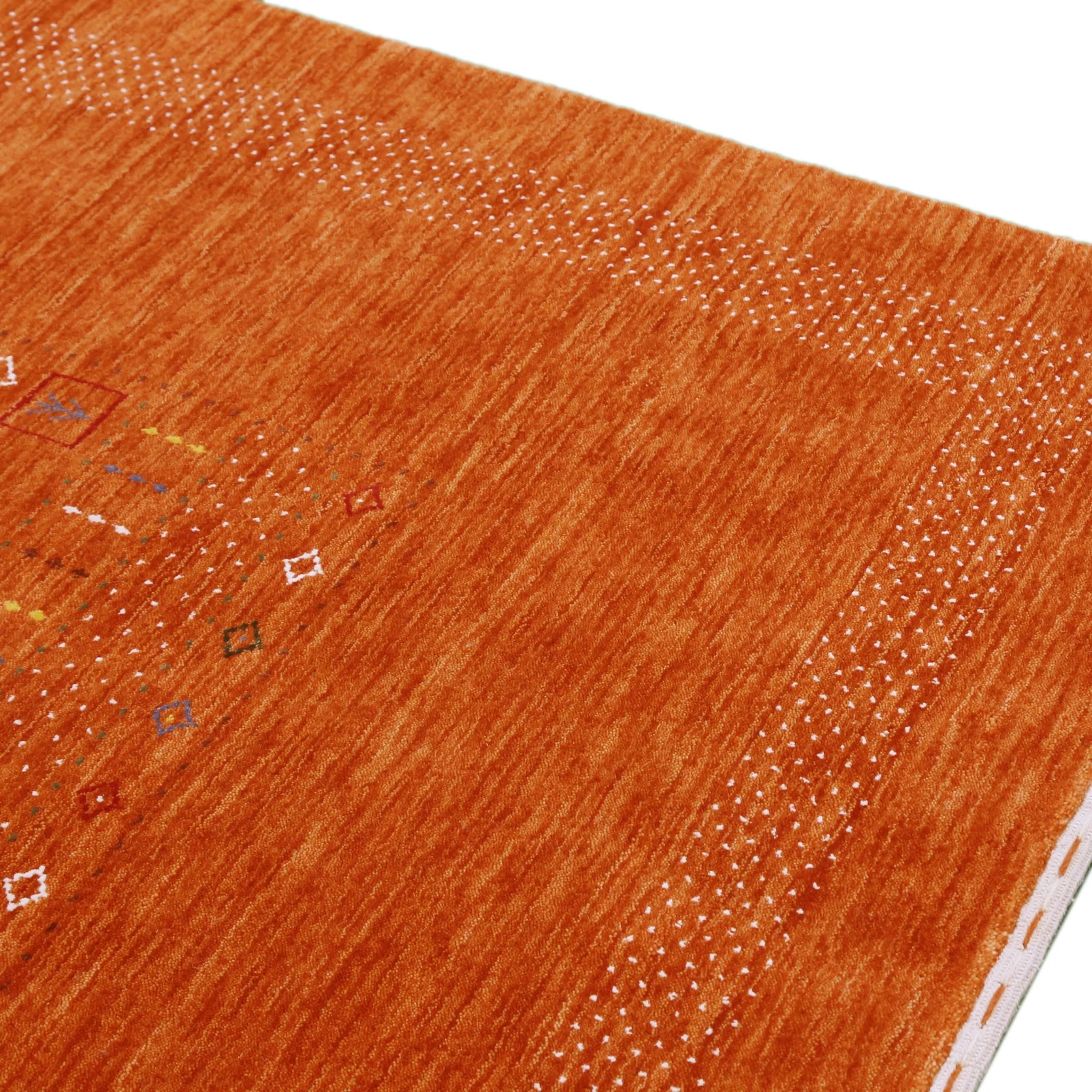In Stock Orange Contemporary Center Pattern Hand Loomed Wool Rug - Image 10