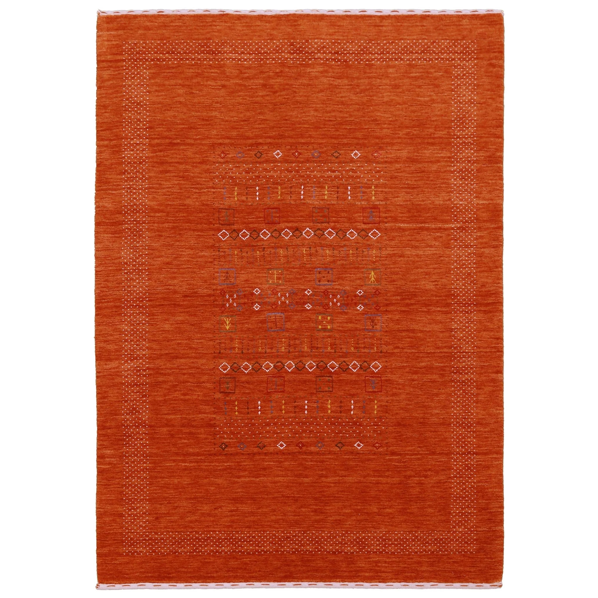 In Stock Orange Contemporary Center Pattern Hand Loomed Wool Rug - Image 12