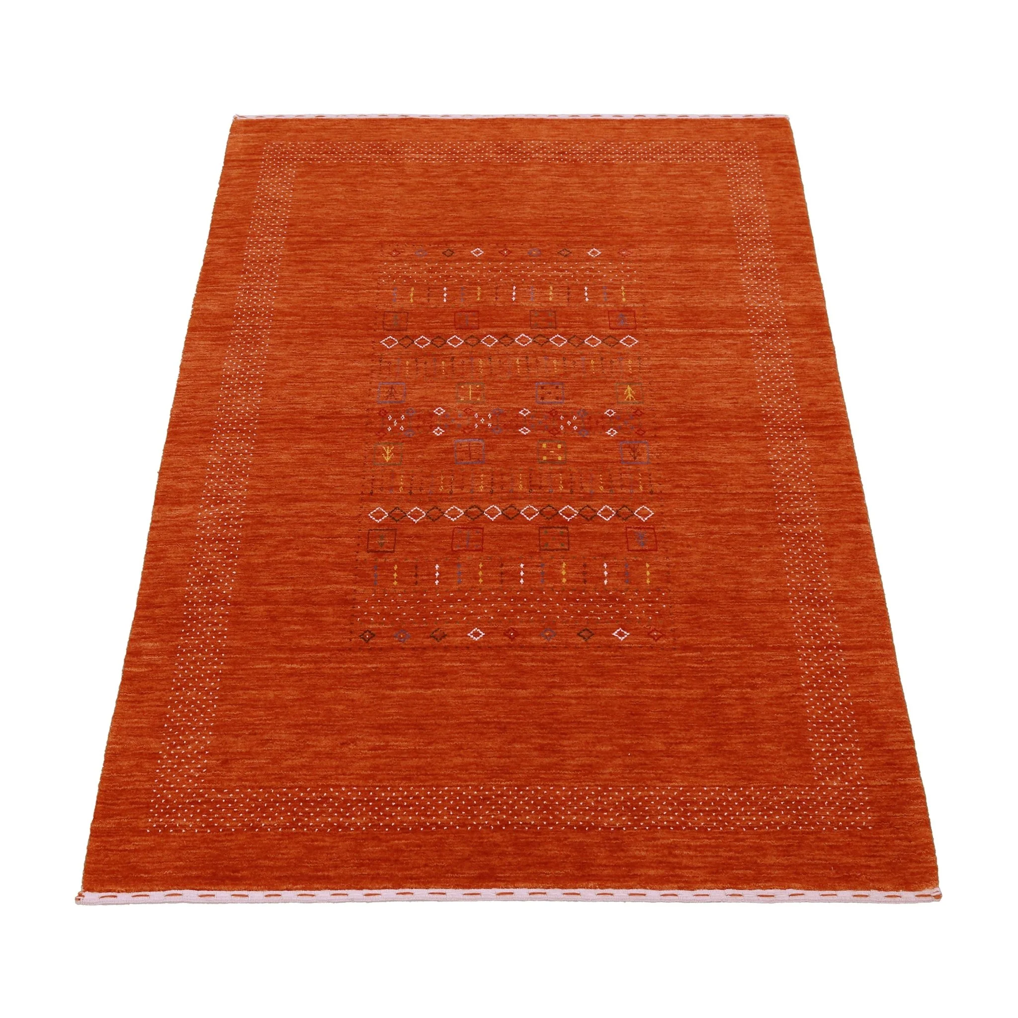 In Stock Orange Contemporary Center Pattern Hand Loomed Wool Rug - Image 13