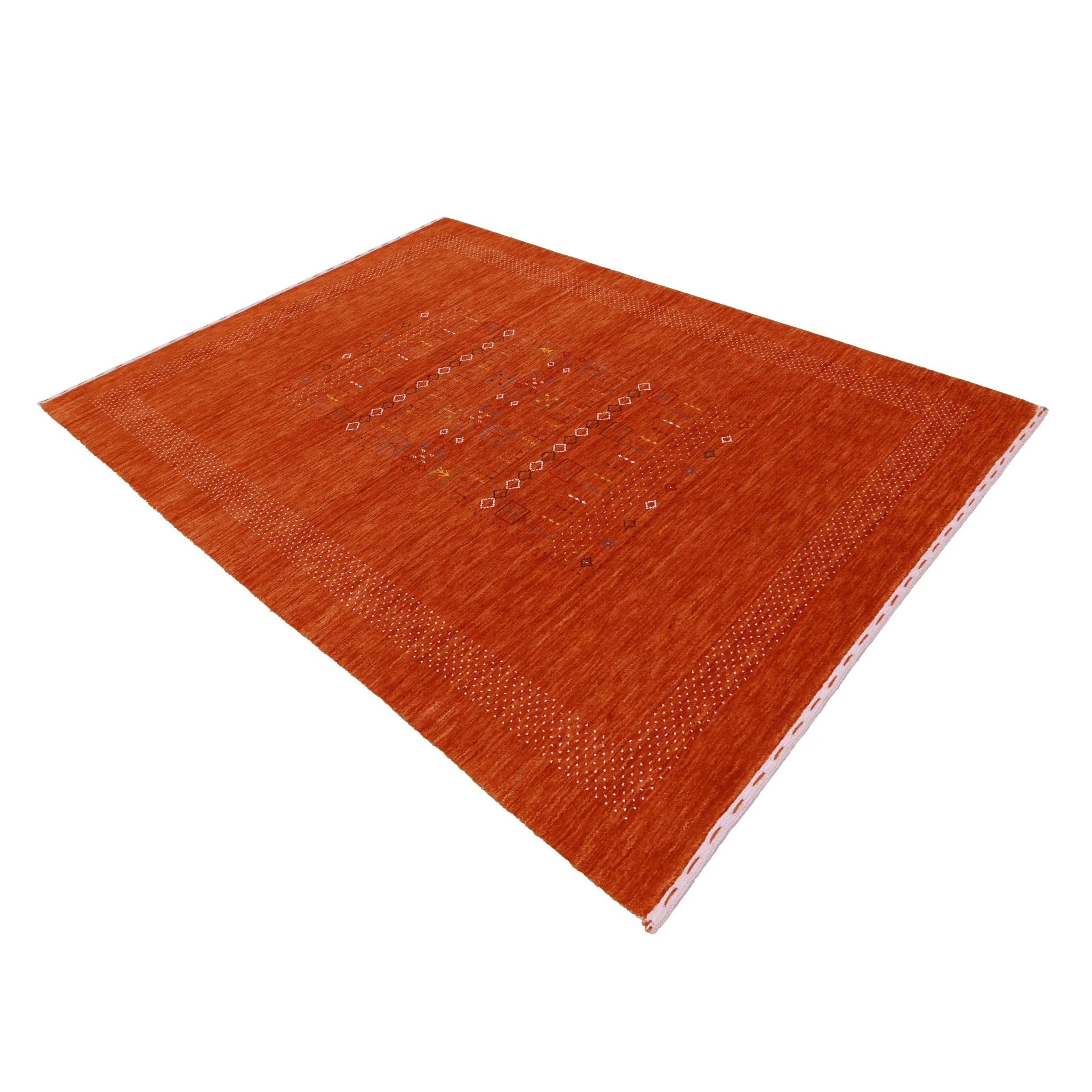 In Stock Orange Contemporary Center Pattern Hand Loomed Wool Rug - Image 14