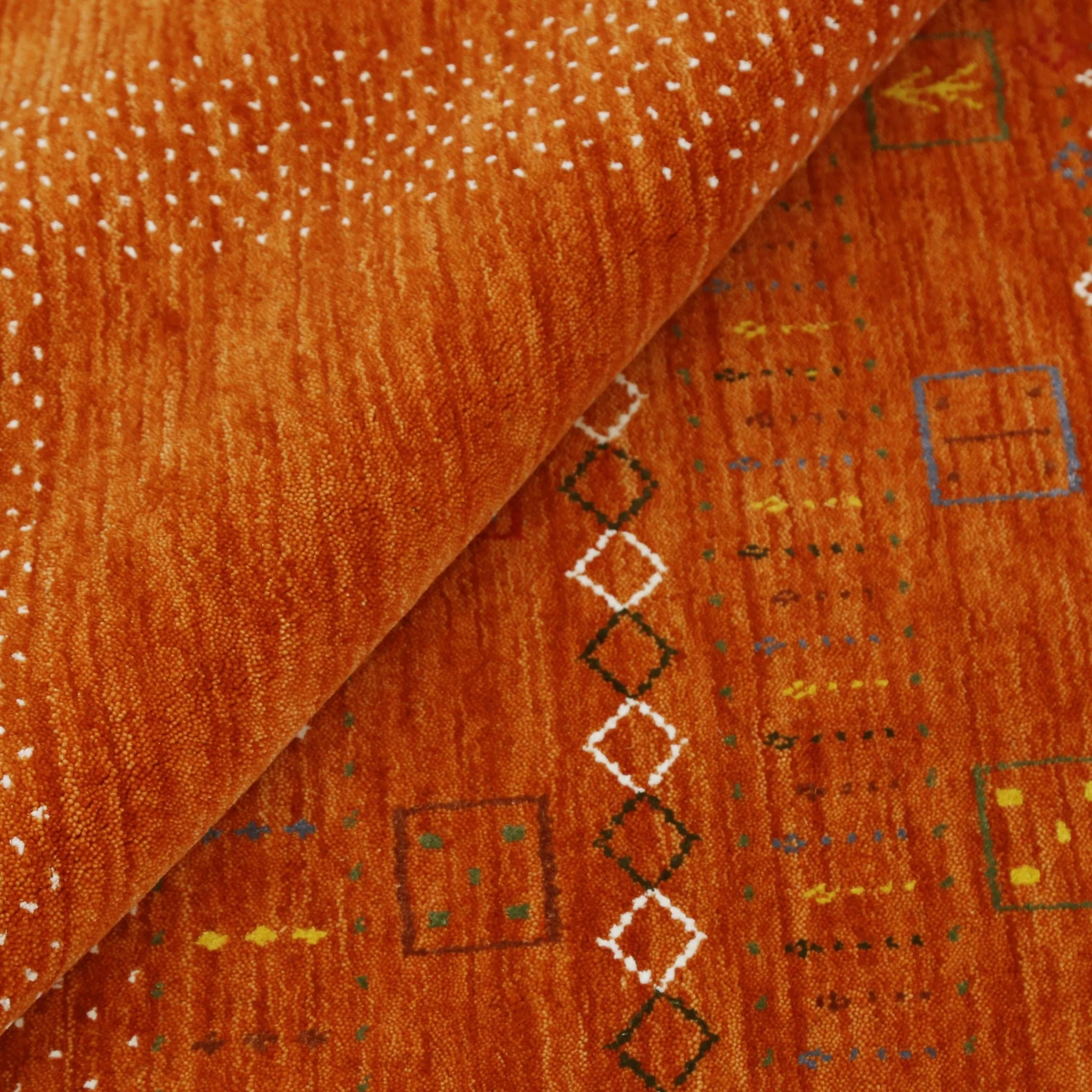 In Stock Orange Contemporary Center Pattern Hand Loomed Wool Rug - Image 3