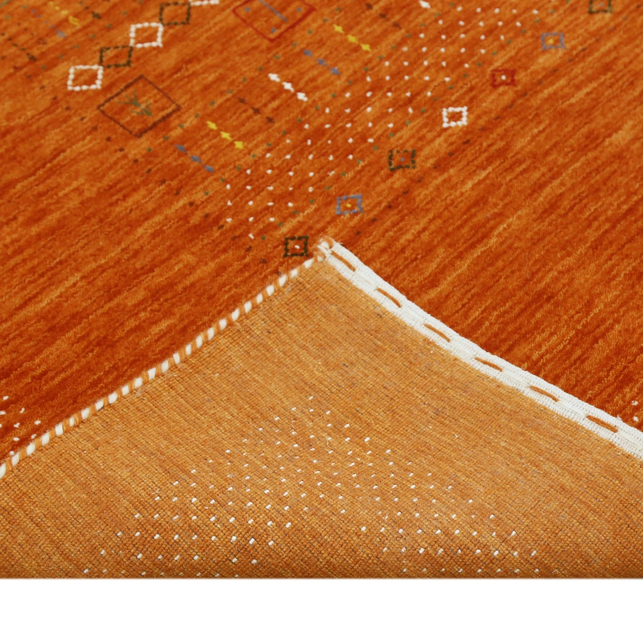 In Stock Orange Contemporary Center Pattern Hand Loomed Wool Rug - Image 4