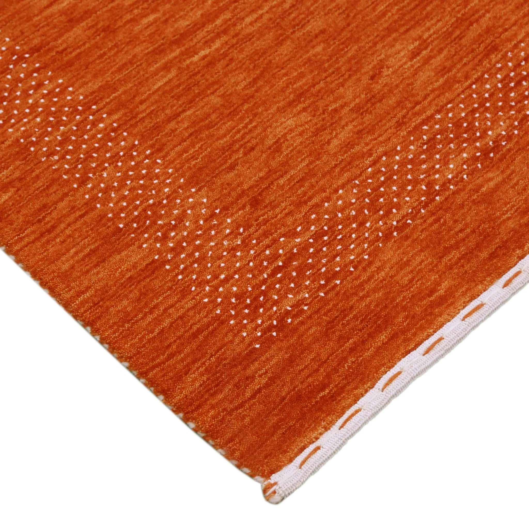 In Stock Orange Contemporary Center Pattern Hand Loomed Wool Rug - Image 5