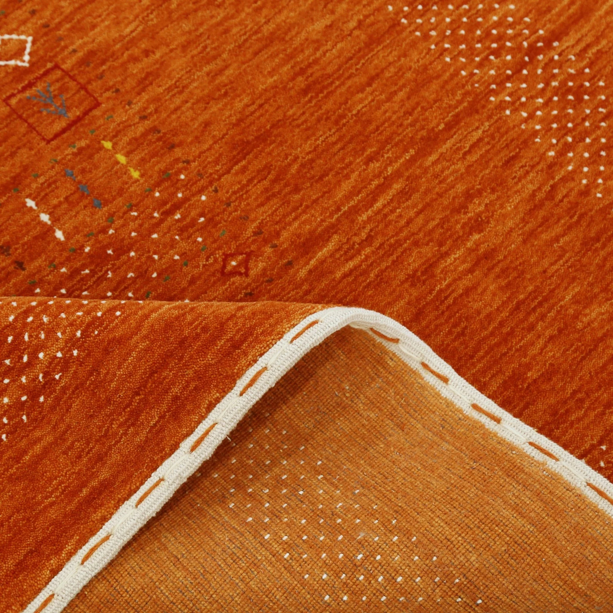In Stock Orange Contemporary Center Pattern Hand Loomed Wool Rug - Image 7