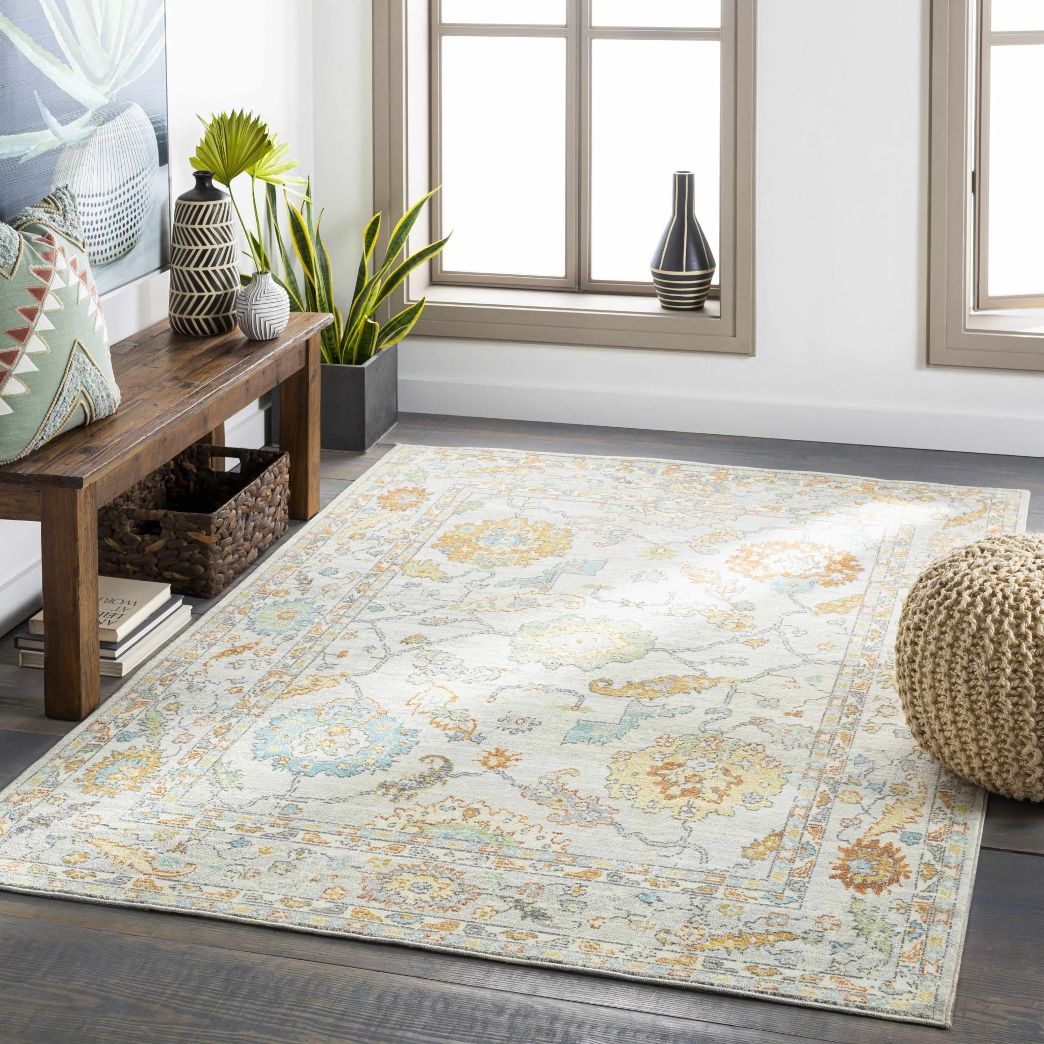 Traditional Floral Oushak Design Ivory, Beige area rug - Image 2