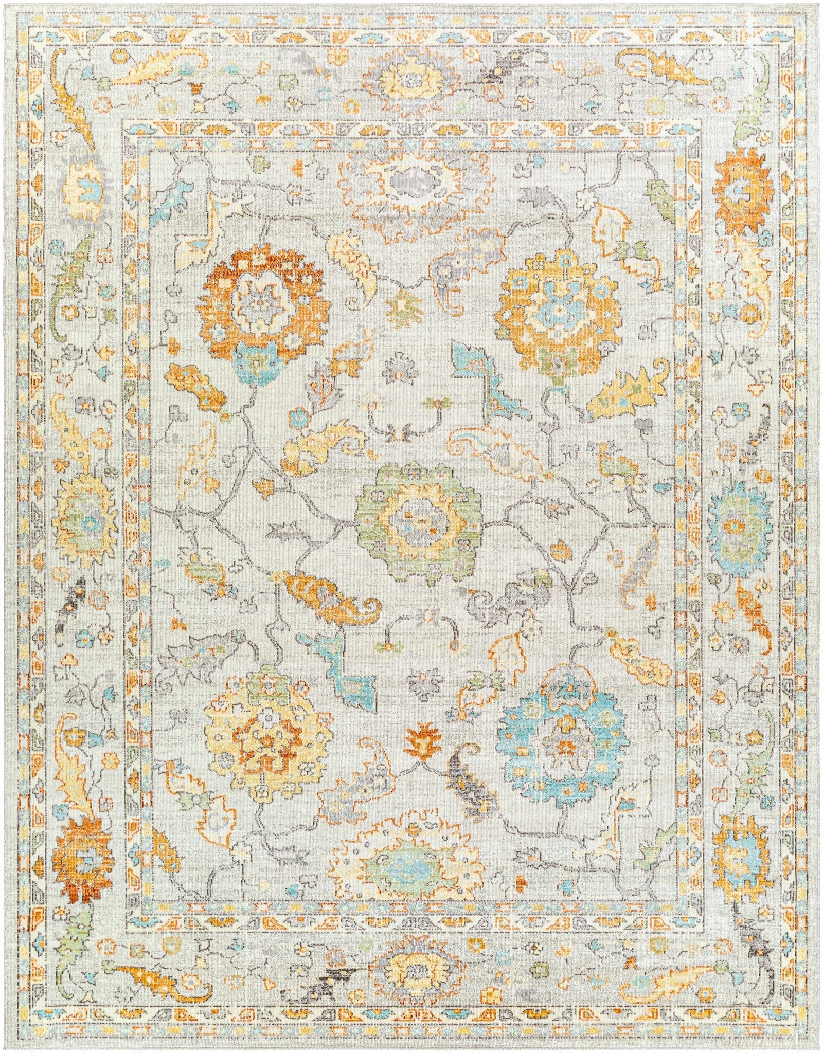 Traditional Floral Oushak Design Ivory, Beige area rug - Image 8