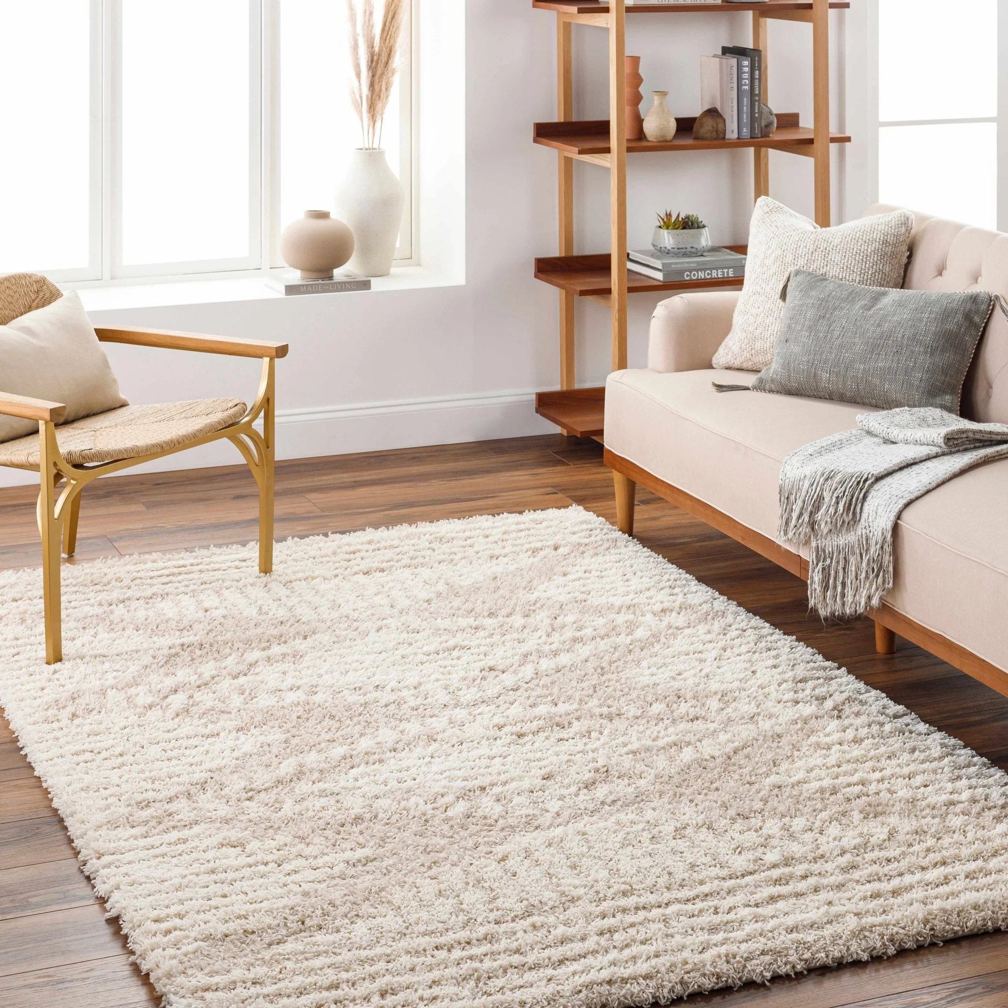 Modern Geometrical Ivory and Beige Plush Pile Moroccan Style Area Rug - Image 3