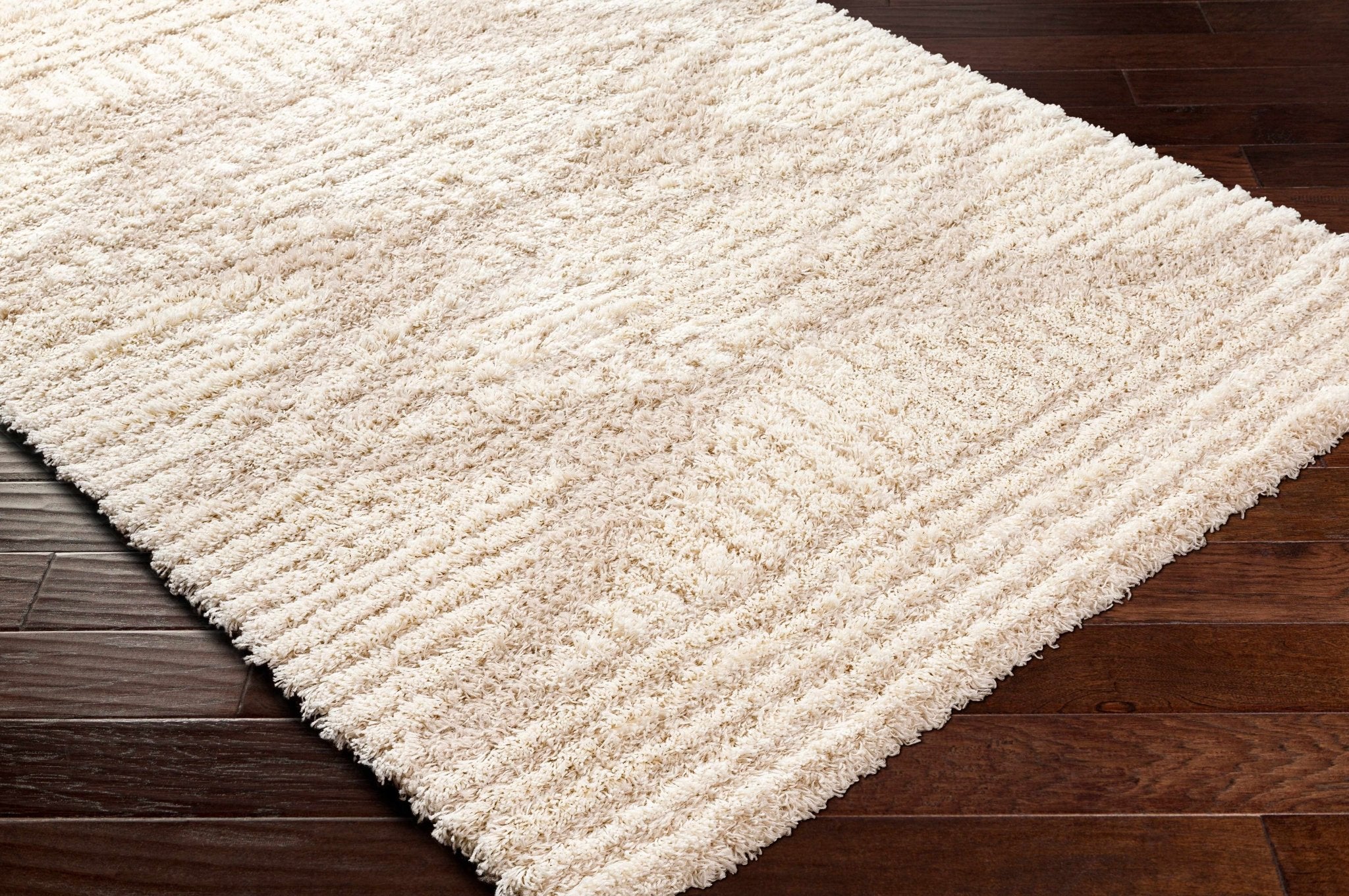 Modern Geometrical Ivory and Beige Plush Pile Moroccan Style Area Rug - Image 5