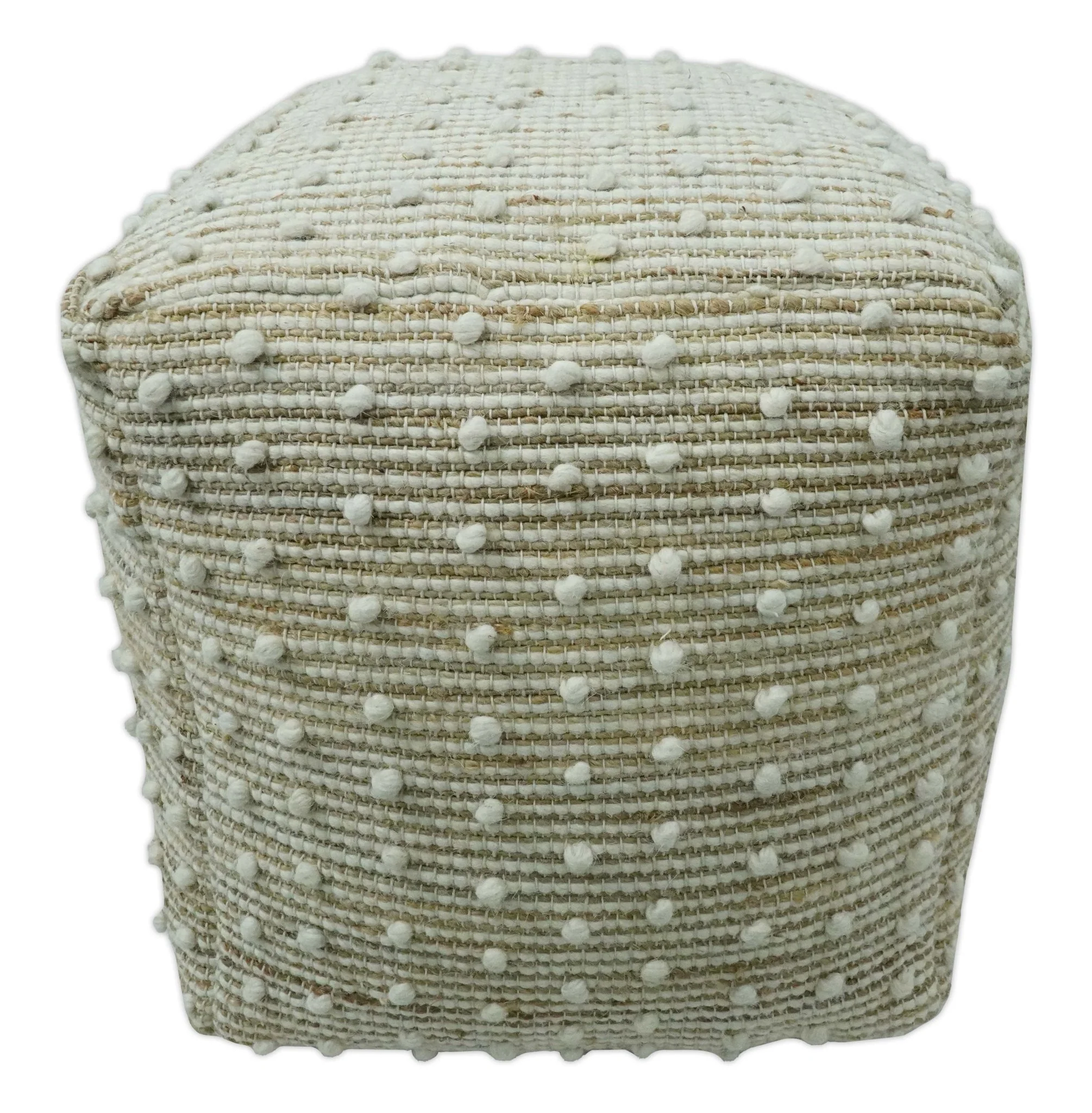 Ivory and Beige Hand Woven Stripes Design jute and wool Pouf - Image 3