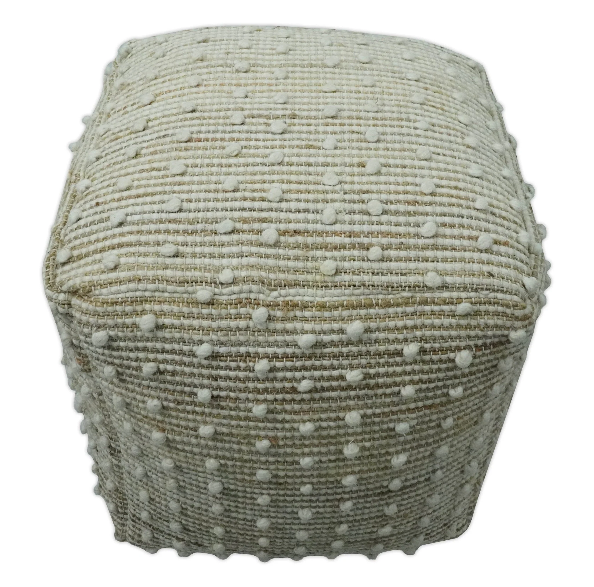 Ivory and Beige Hand Woven Stripes Design jute and wool Pouf - Image 4