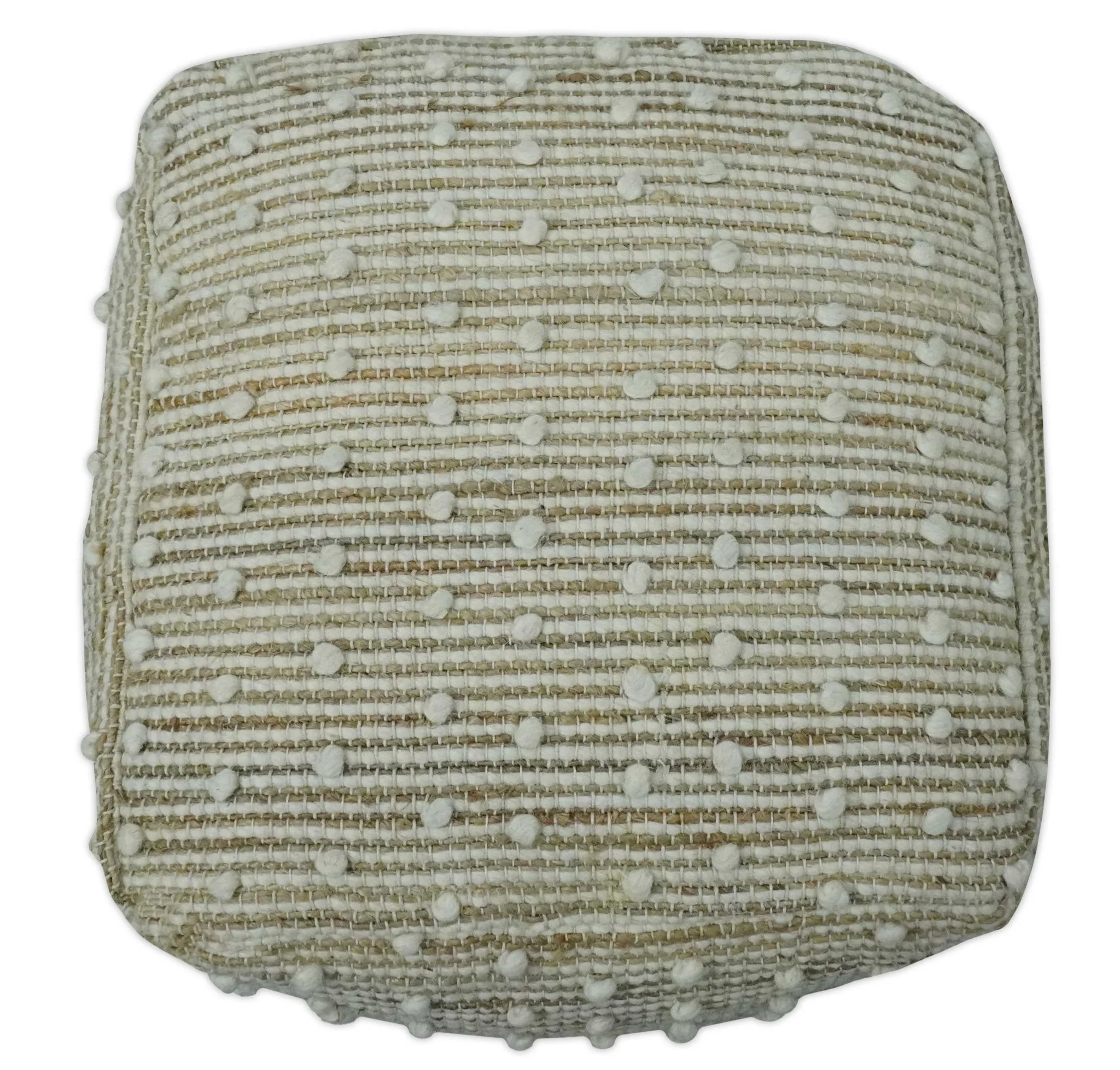 Ivory and Beige Hand Woven Stripes Design jute and wool Pouf - Image 5