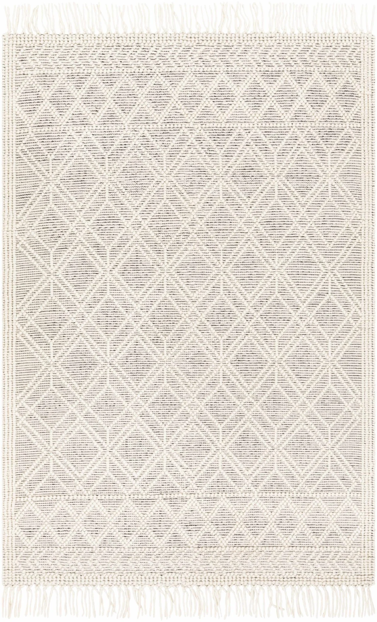 Transitional Hand Woven Ivory and Beige Tasseled Texture Wool Cotton Blended Rug - Image 13