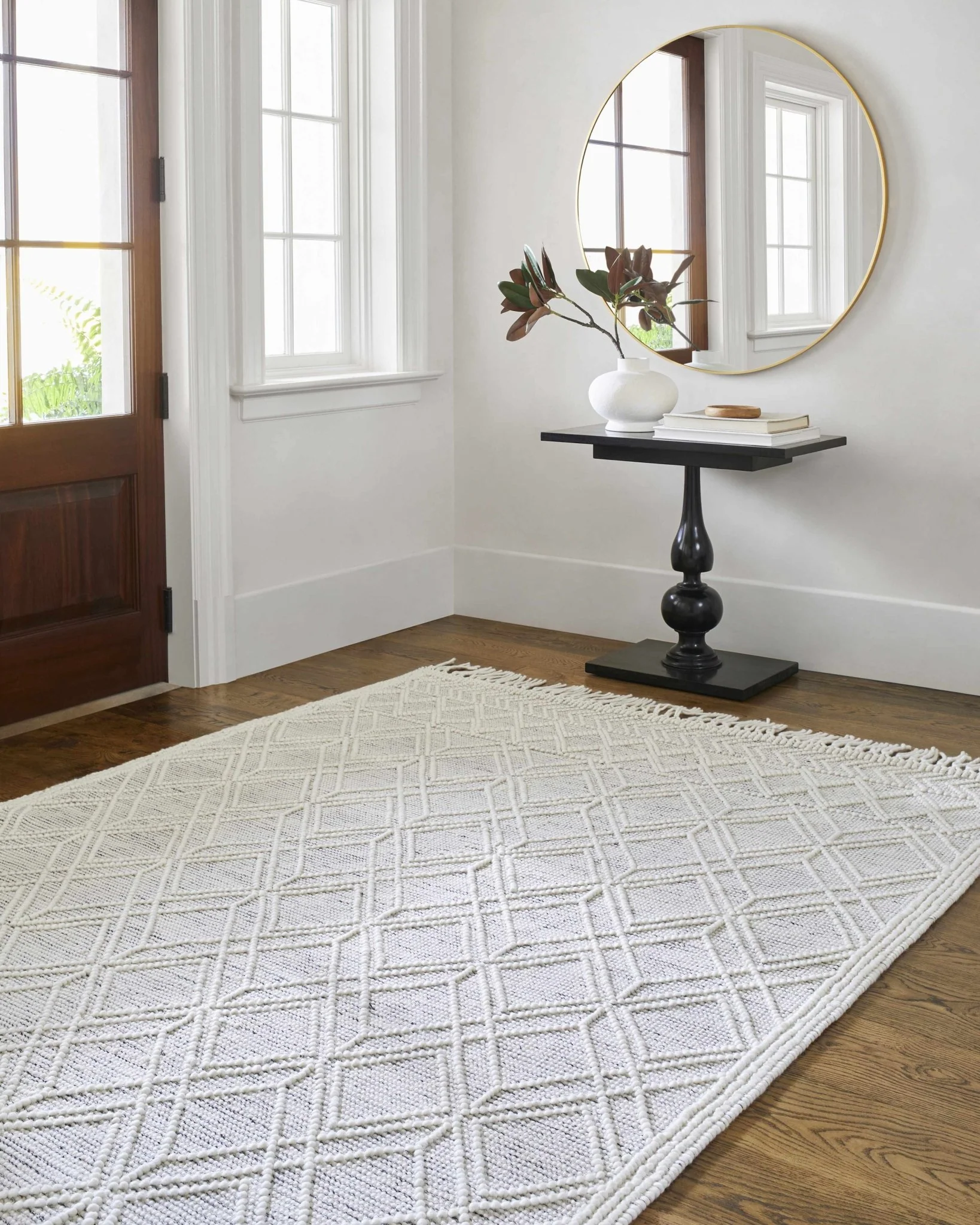 Transitional Hand Woven Ivory and Beige Tasseled Texture Wool Cotton Blended Rug - Image 15