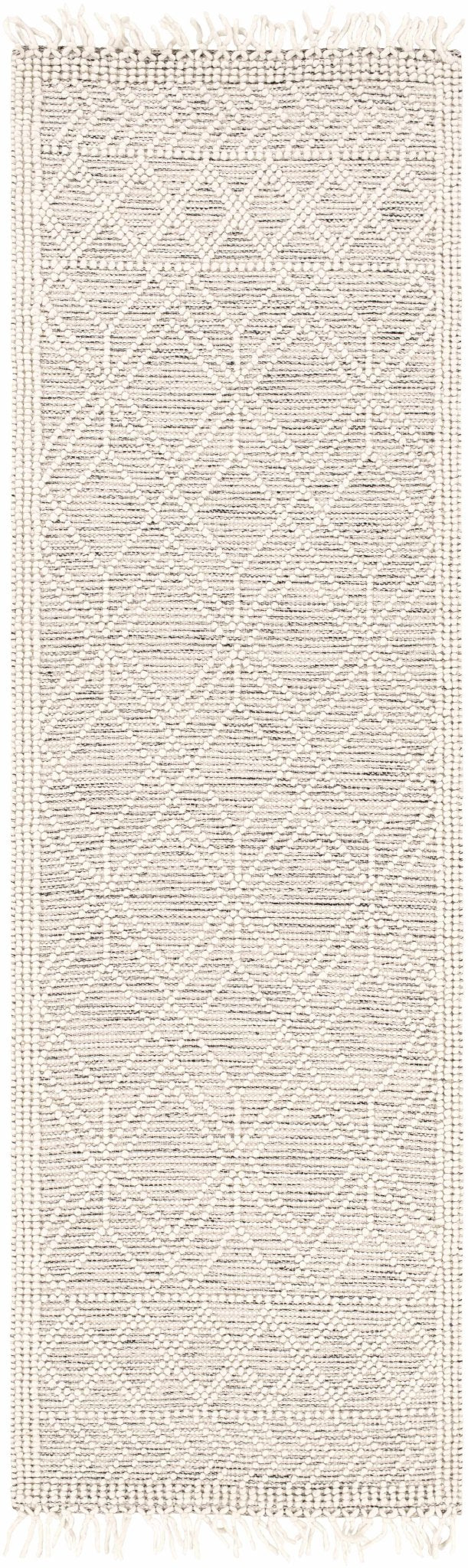 Transitional Hand Woven Ivory and Beige Tasseled Texture Wool Cotton Blended Rug - Image 8