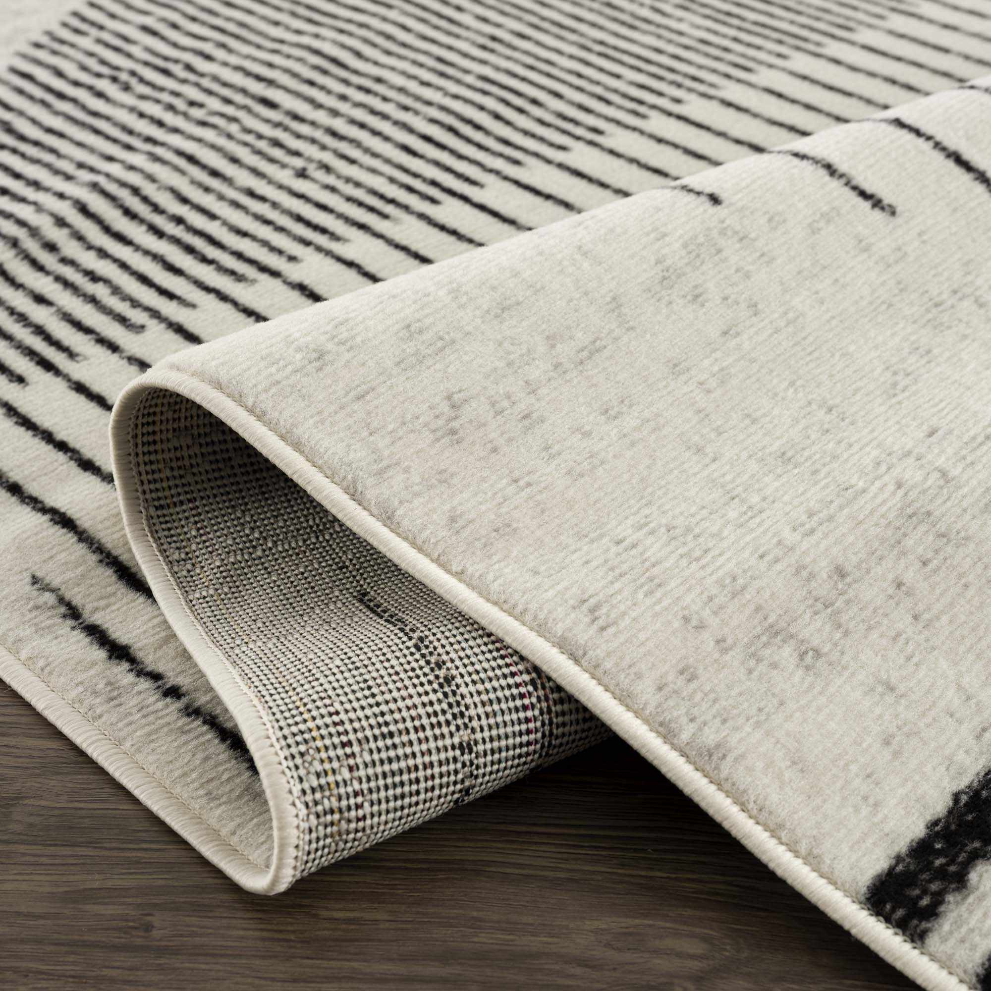 Ivory and Black Modern Geometrical Stripes Design Contemporary Multi Size Area Rug - Image 10
