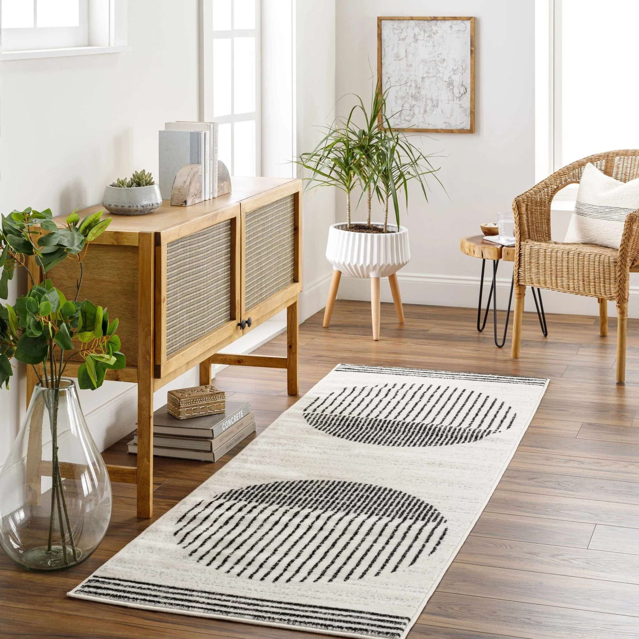 Ivory and Black Modern Geometrical Stripes Design Contemporary Multi Size Area Rug - Image 4