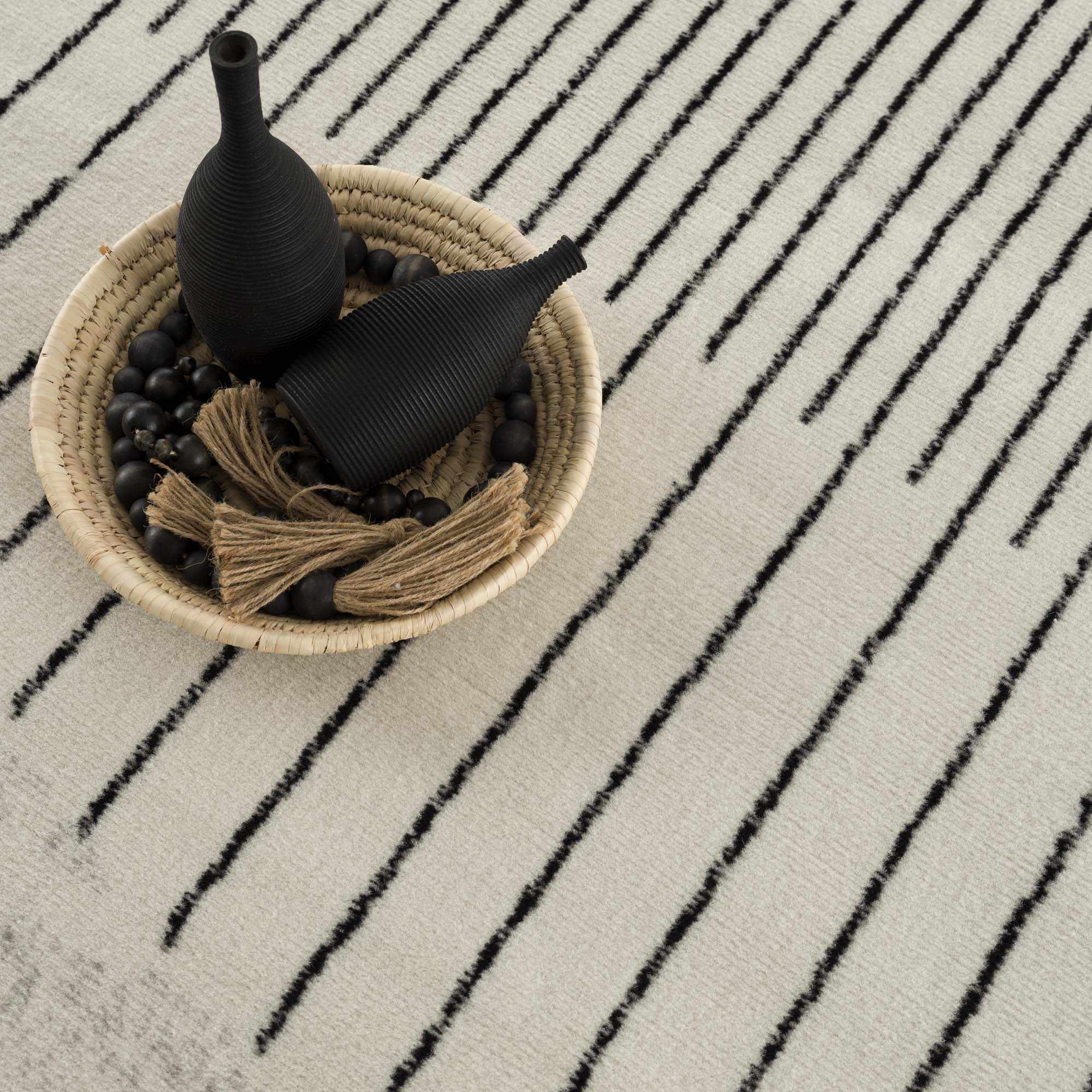 Ivory and Black Modern Geometrical Stripes Design Contemporary Multi Size Area Rug - Image 5