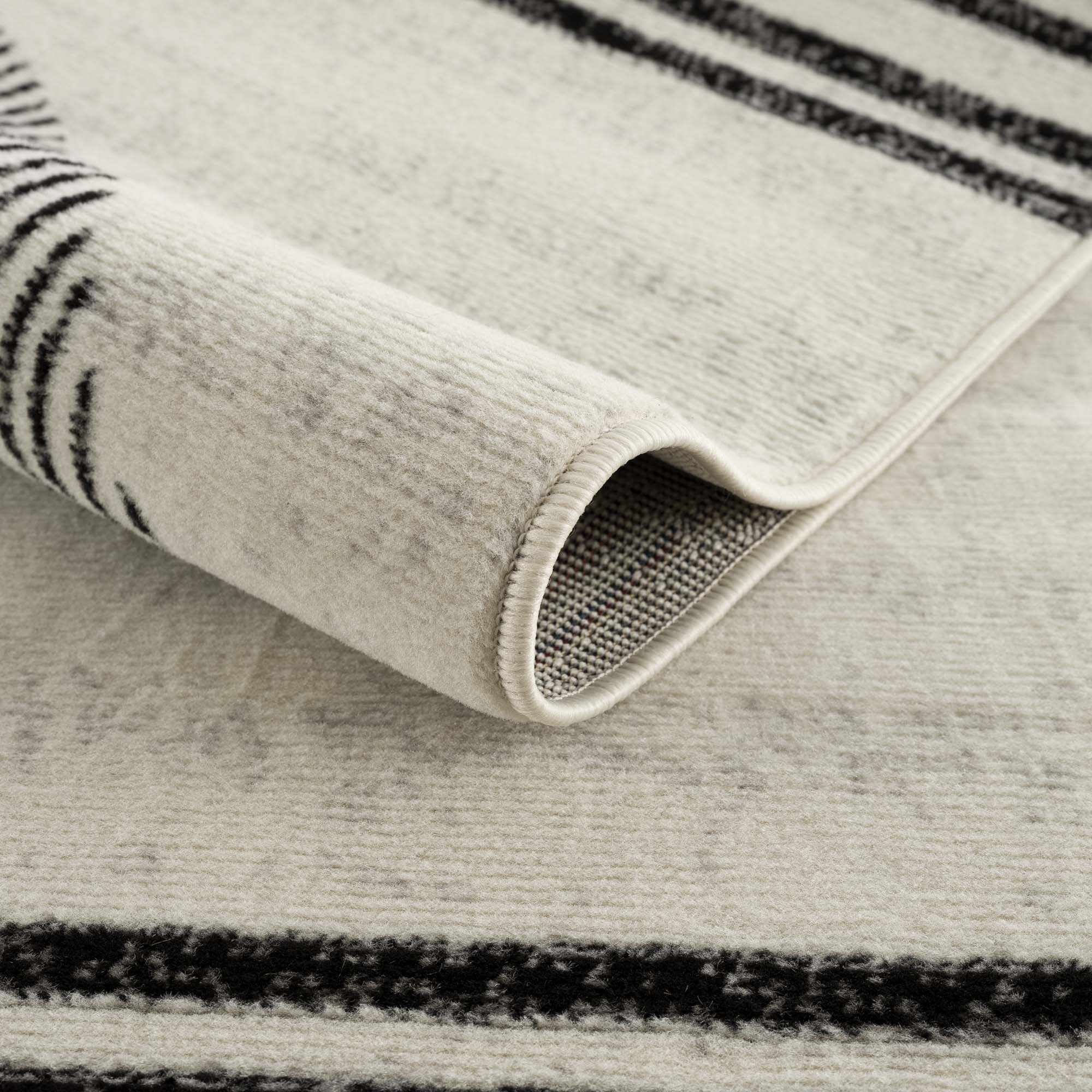 Ivory and Black Modern Geometrical Stripes Design Contemporary Multi Size Area Rug - Image 6