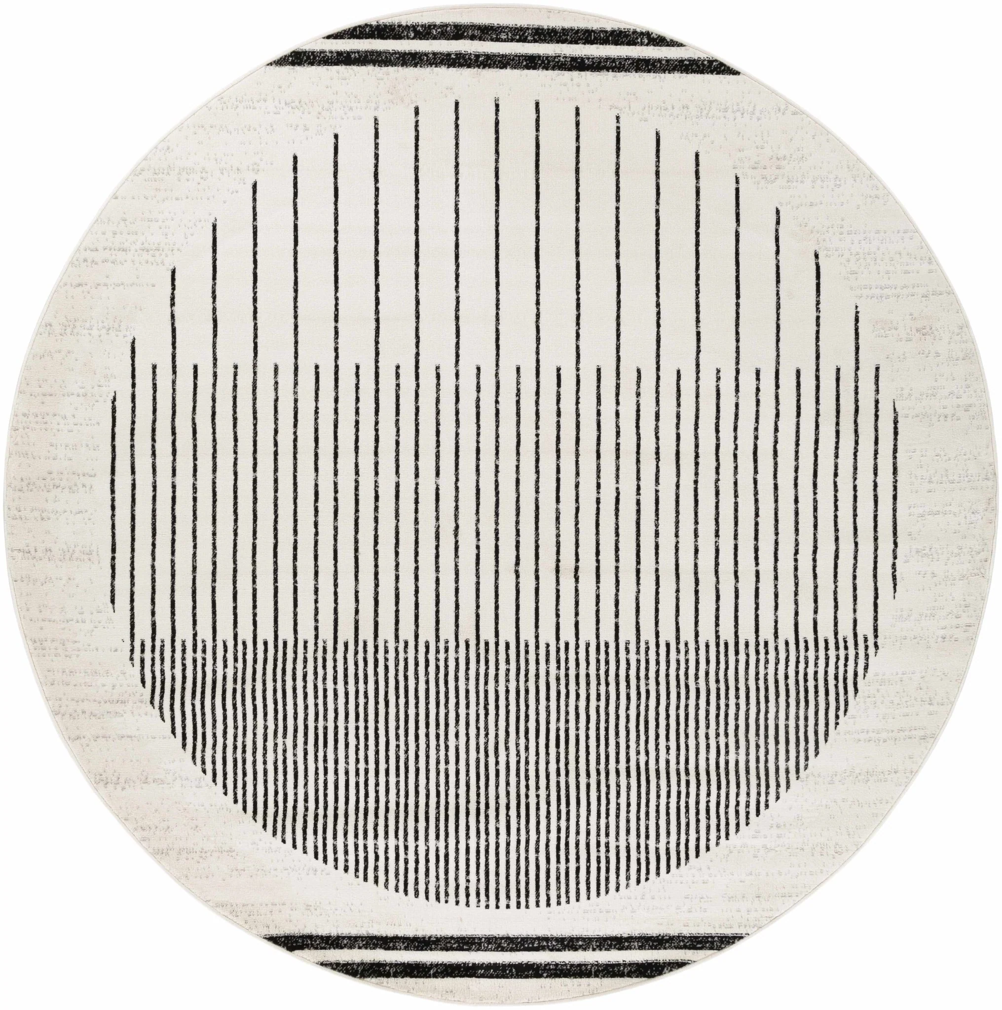 Ivory and Black Modern Geometrical Stripes Design Contemporary Multi Size Area Rug - Image 8