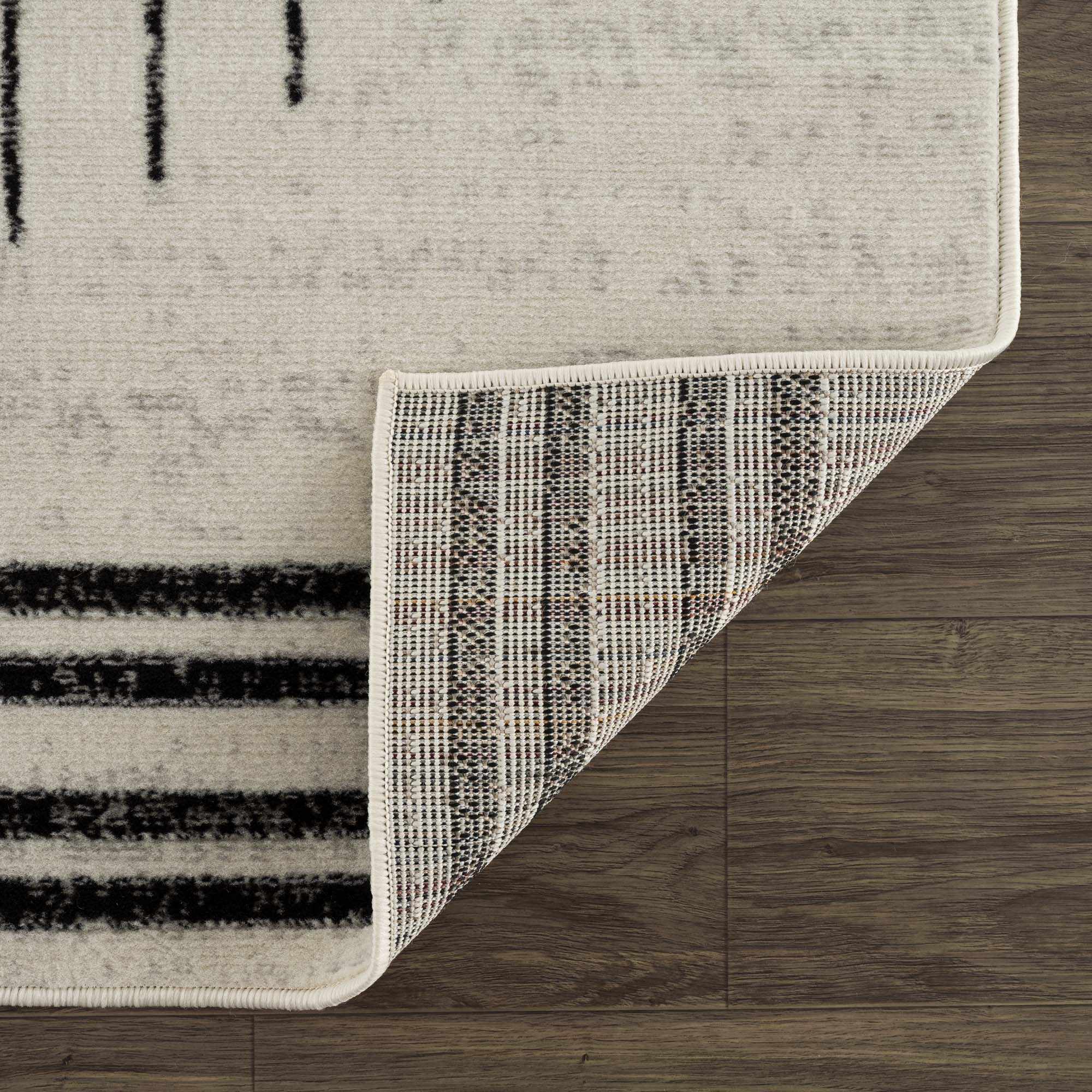 Ivory and Black Modern Geometrical Stripes Design Contemporary Multi Size Area Rug - Image 9