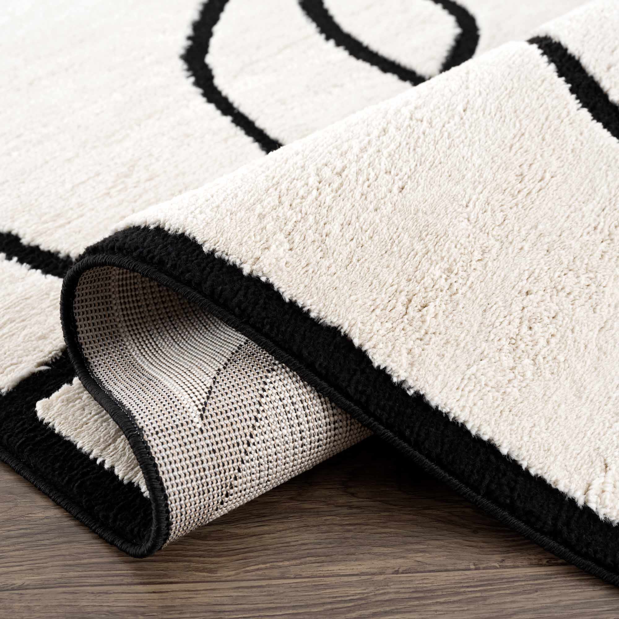 Ivory and Black Modern Lines Art Washable Area Rug - Image 10