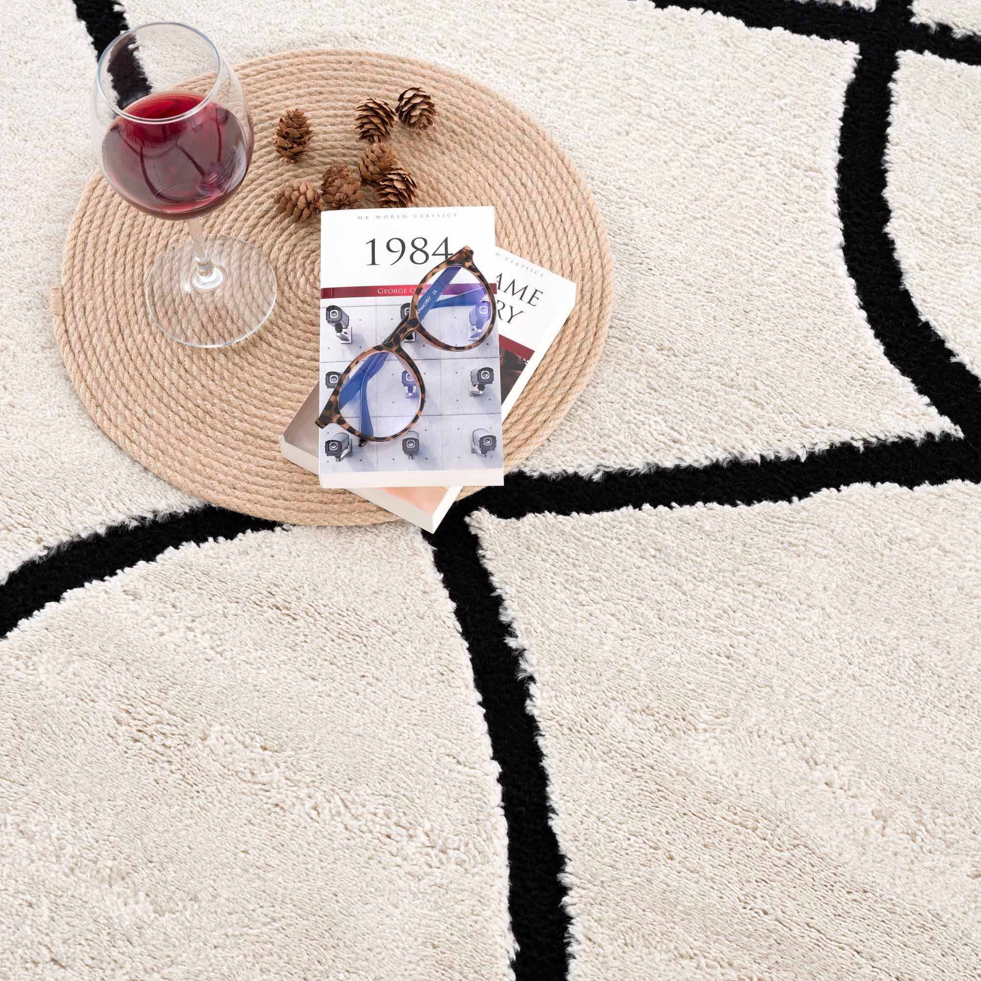 Ivory and Black Modern Lines Art Washable Area Rug - Image 15
