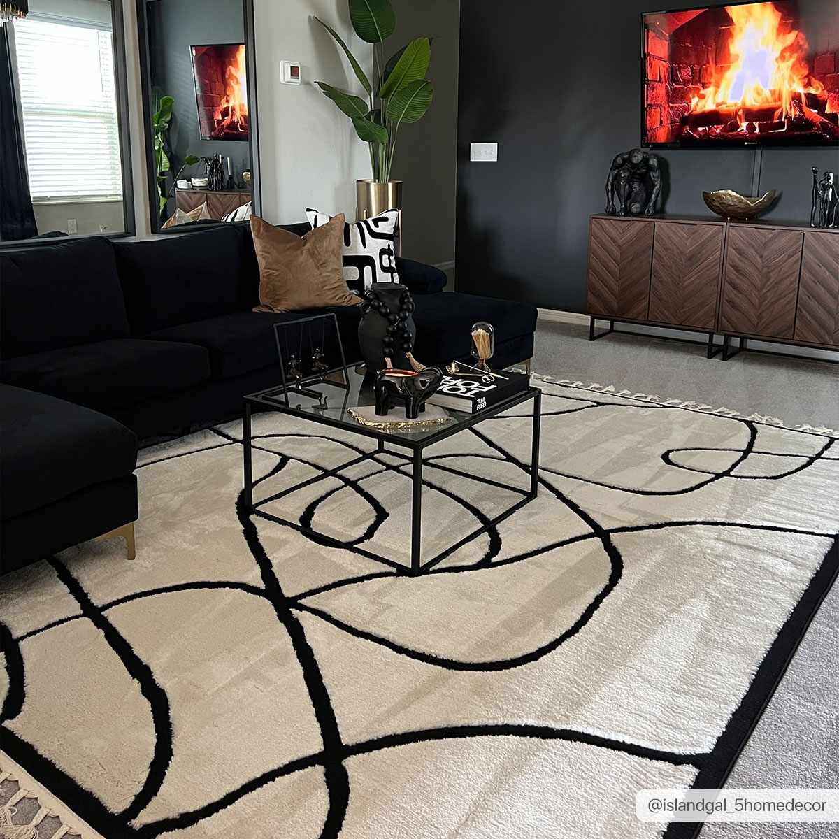 Ivory and Black Modern Lines Art Washable Area Rug - Image 2
