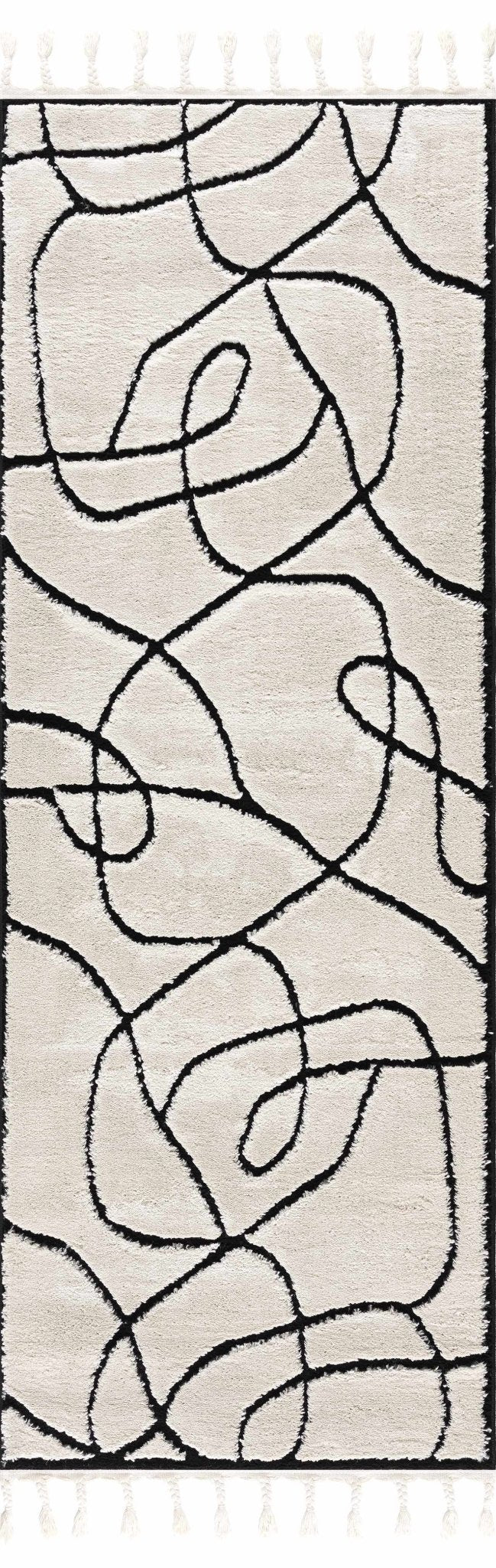 Ivory and Black Modern Lines Art Washable Area Rug - Image 5
