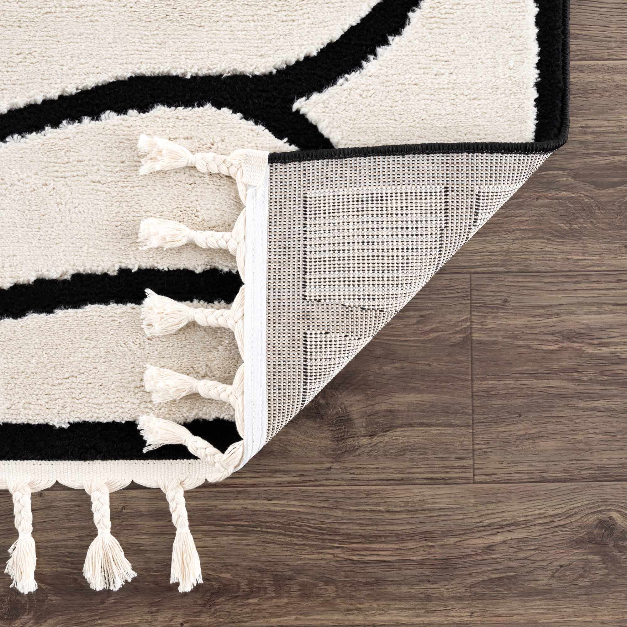 Ivory and Black Modern Lines Art Washable Area Rug - Image 6