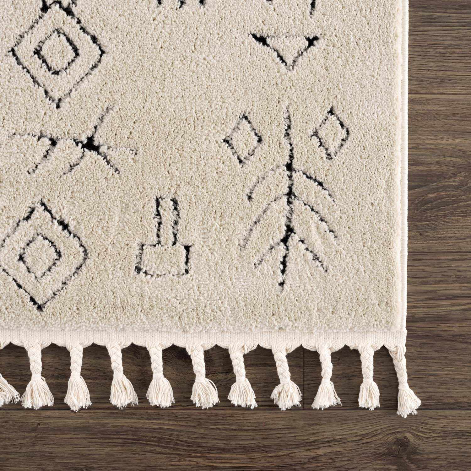 Tribal look Ivory and Black plush pile Texture Area Rug - Image 4