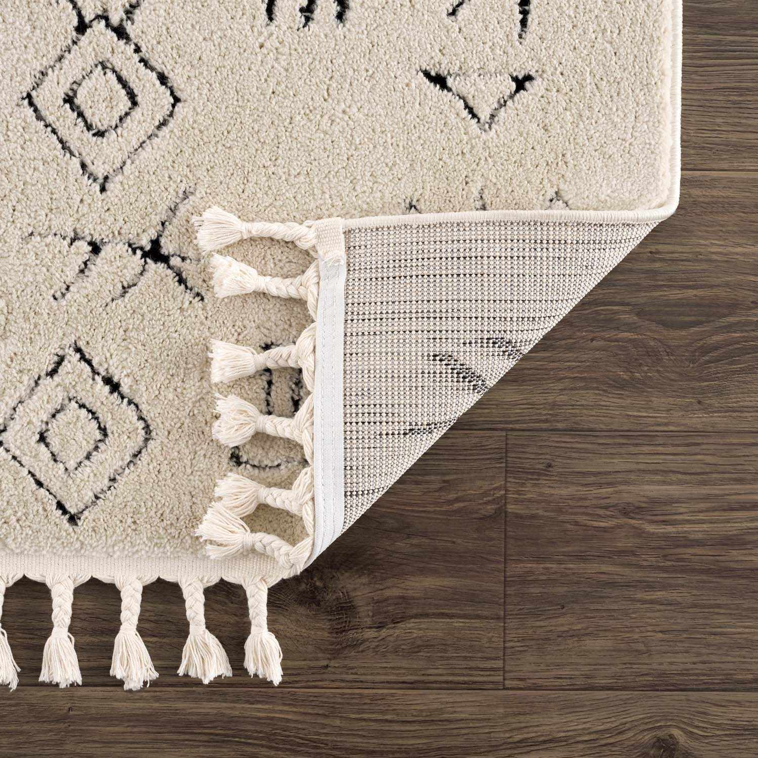 Tribal look Ivory and Black plush pile Texture Area Rug - Image 5