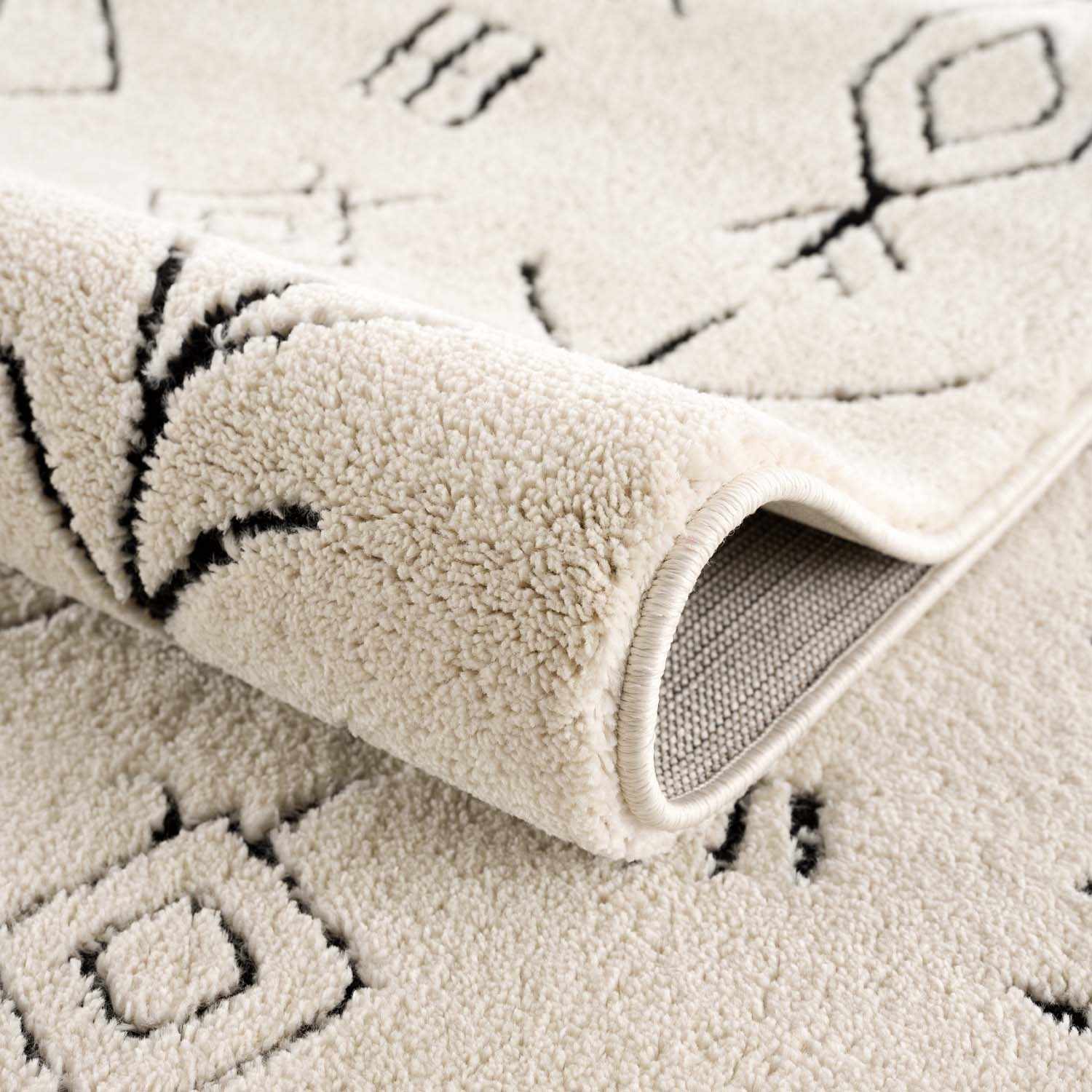 Tribal look Ivory and Black plush pile Texture Area Rug - Image 6
