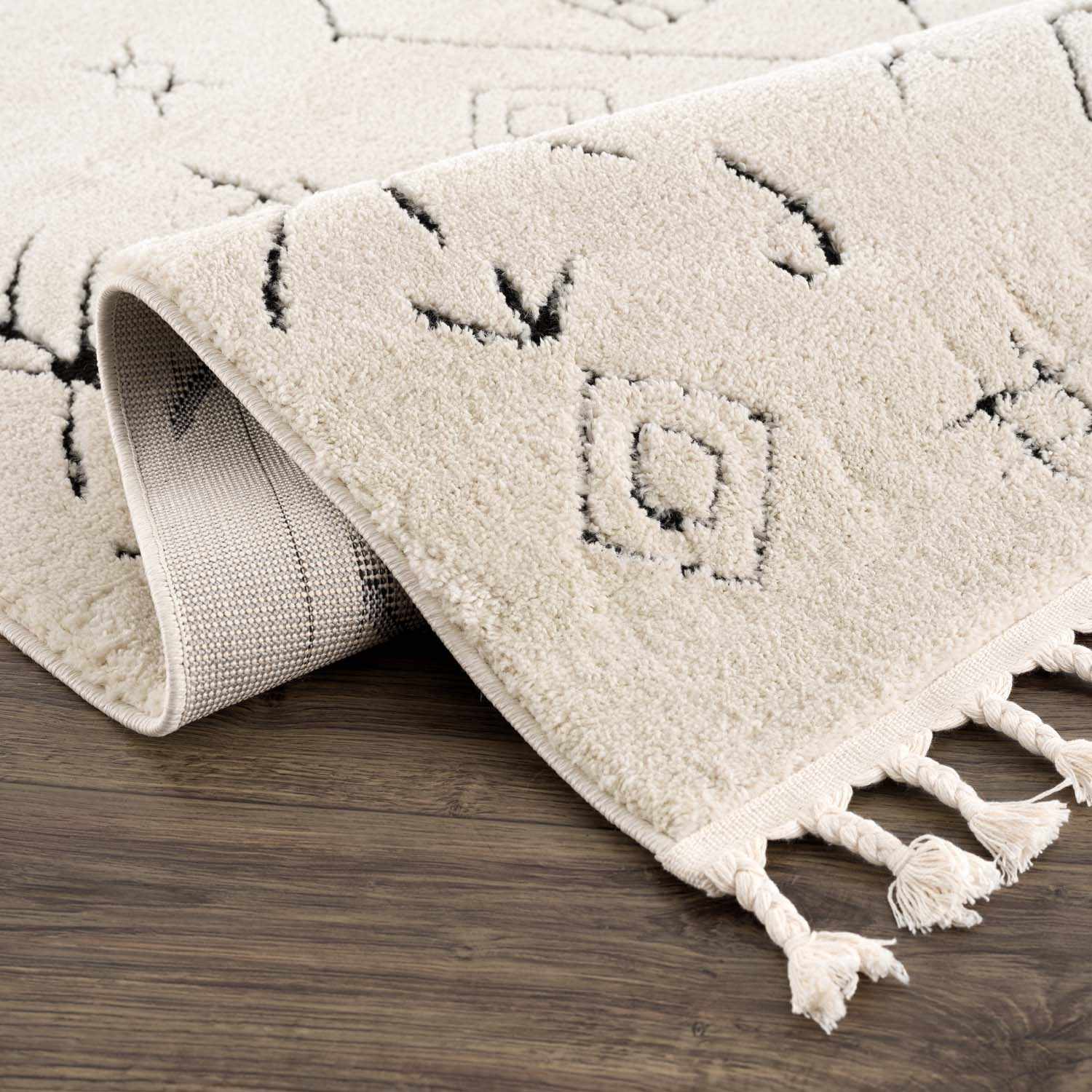 Tribal look Ivory and Black plush pile Texture Area Rug - Image 7