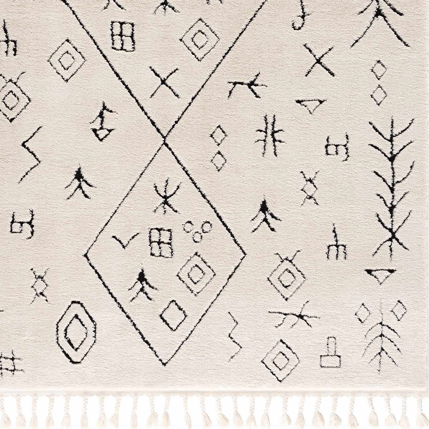 Tribal look Ivory and Black plush pile Texture Area Rug - Image 9