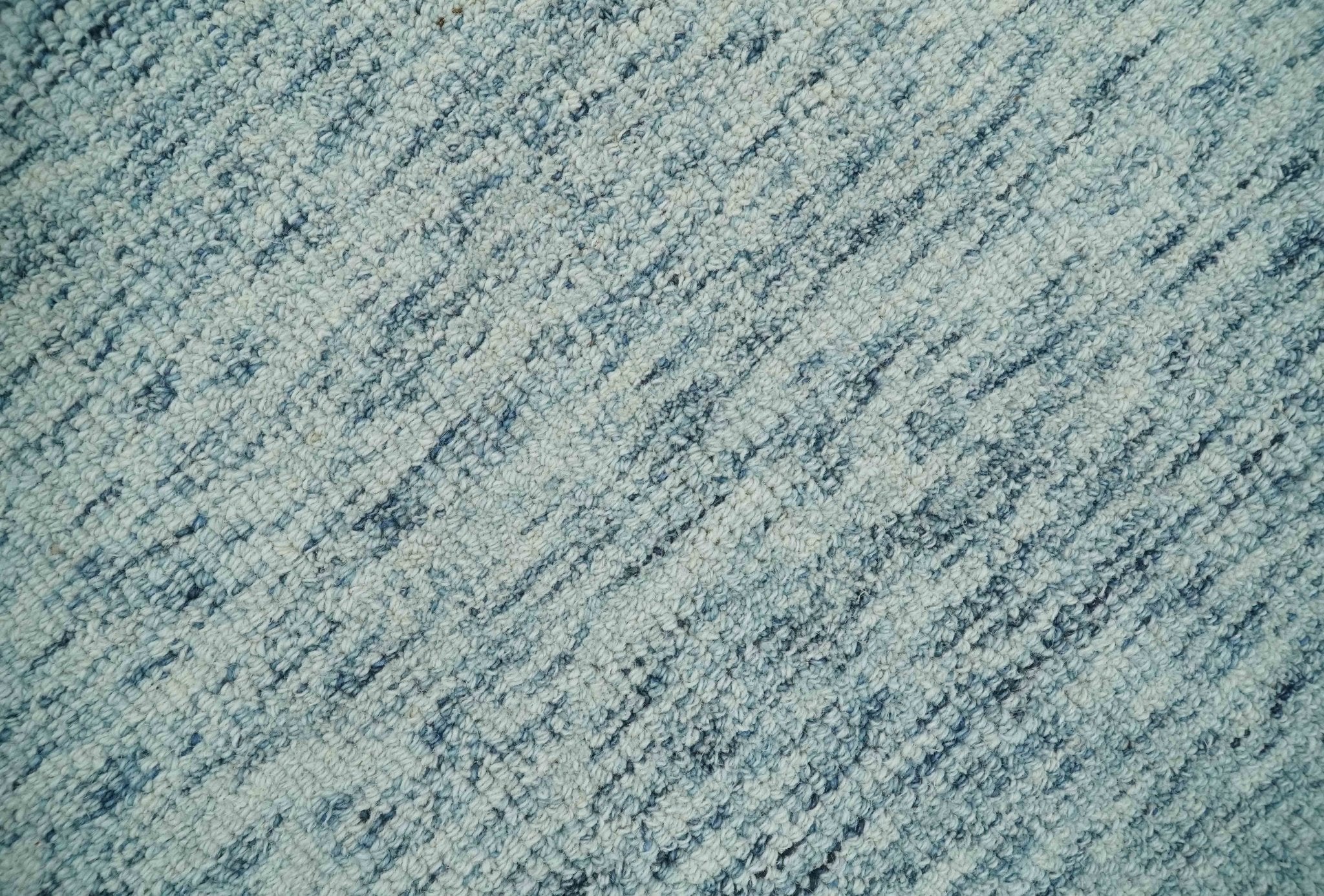 Custom Made Ivory and Blue Abstract Hand Tufted Natural Wool Area Rug - Image 2