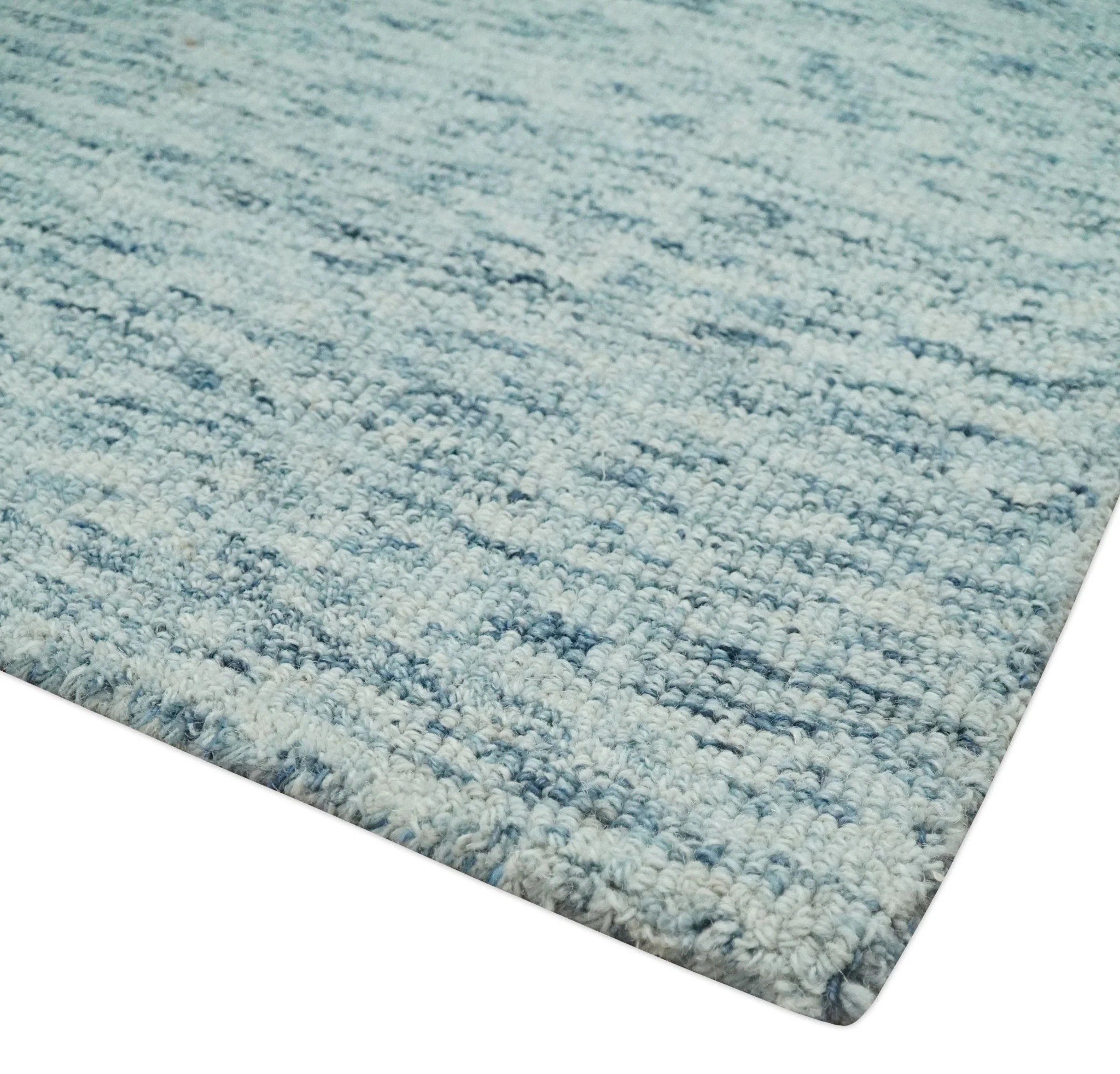 Custom Made Ivory and Blue Abstract Hand Tufted Natural Wool Area Rug - Image 3
