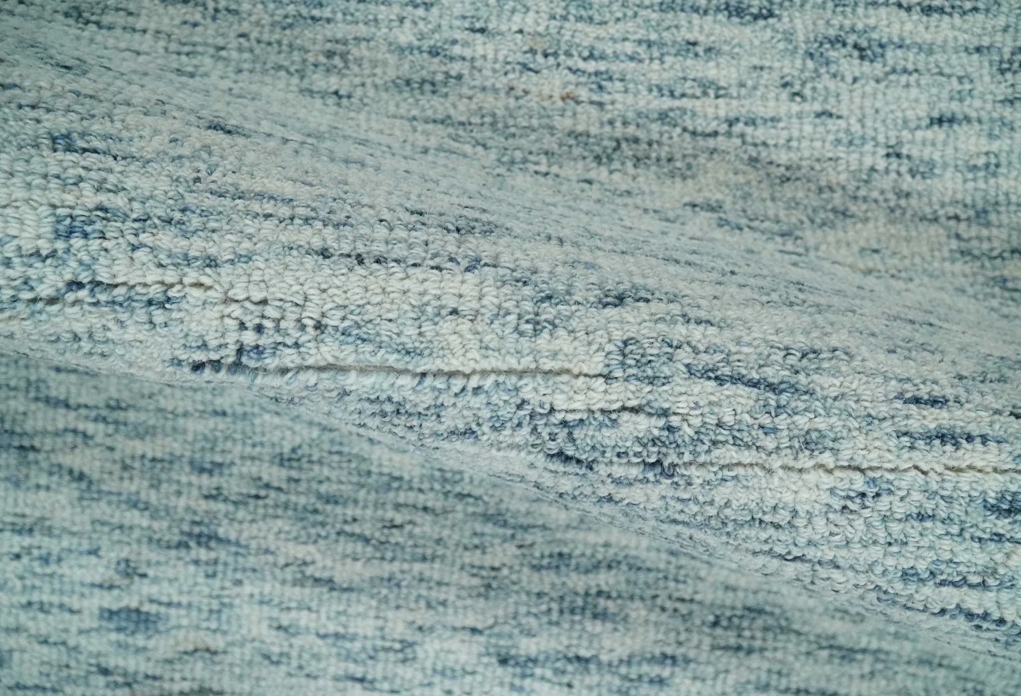 Custom Made Ivory and Blue Abstract Hand Tufted Natural Wool Area Rug - Image 4