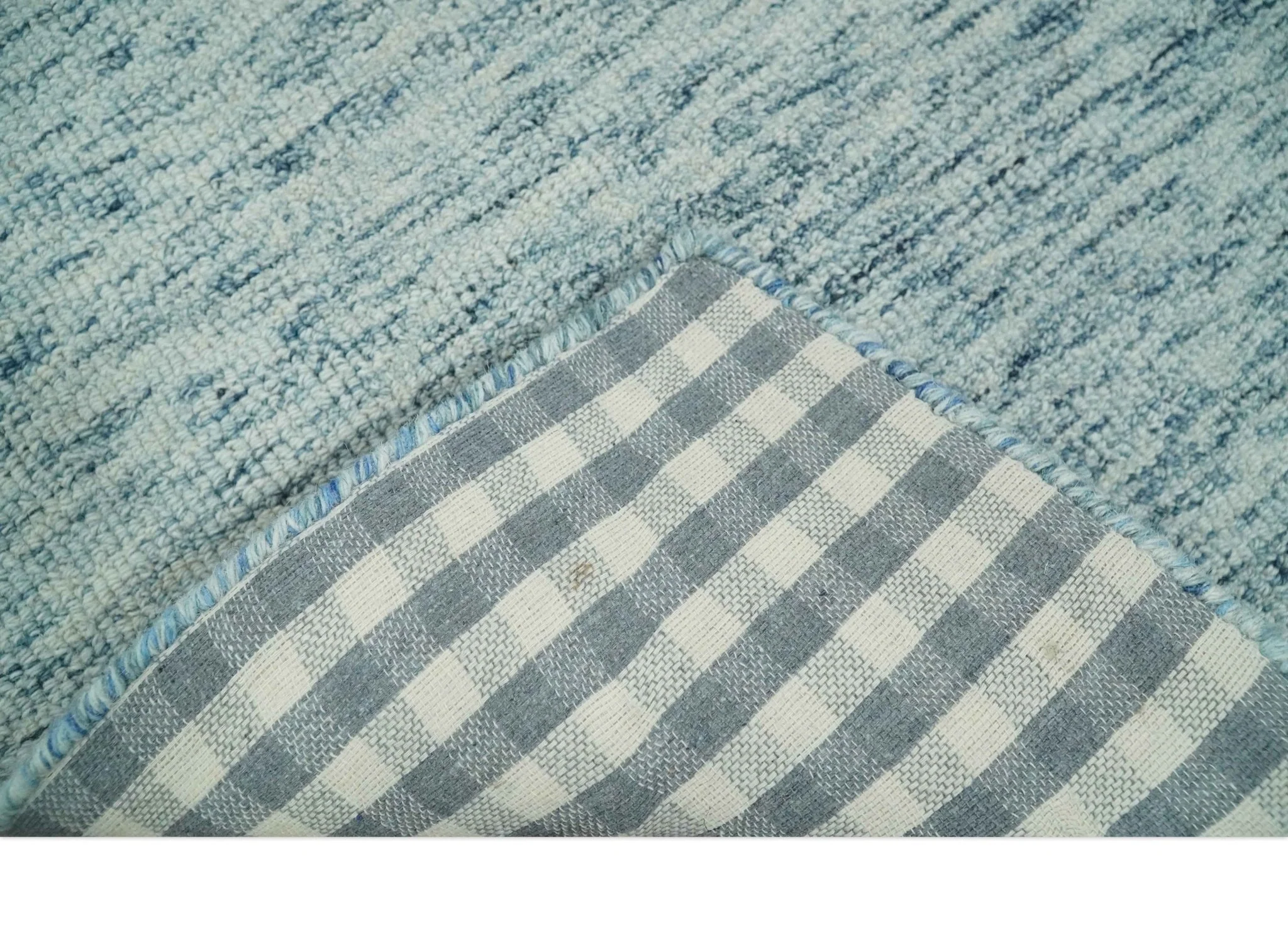 Custom Made Ivory and Blue Abstract Hand Tufted Natural Wool Area Rug - Image 5