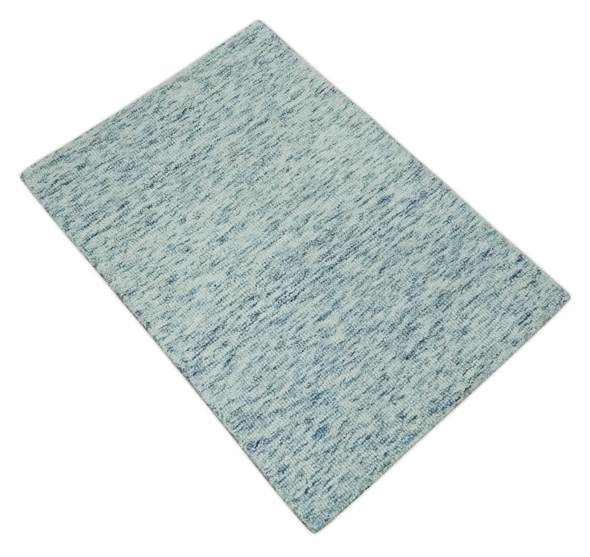 Custom Made Ivory and Blue Abstract Hand Tufted Natural Wool Area Rug - Image 8