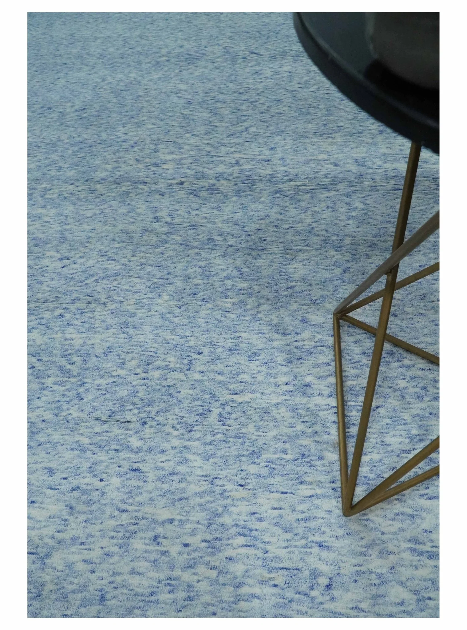 Modern Abstract Ivory and Blue 5.6x8 Hand Knotted Bamboo Silk Area Rug - Image 3