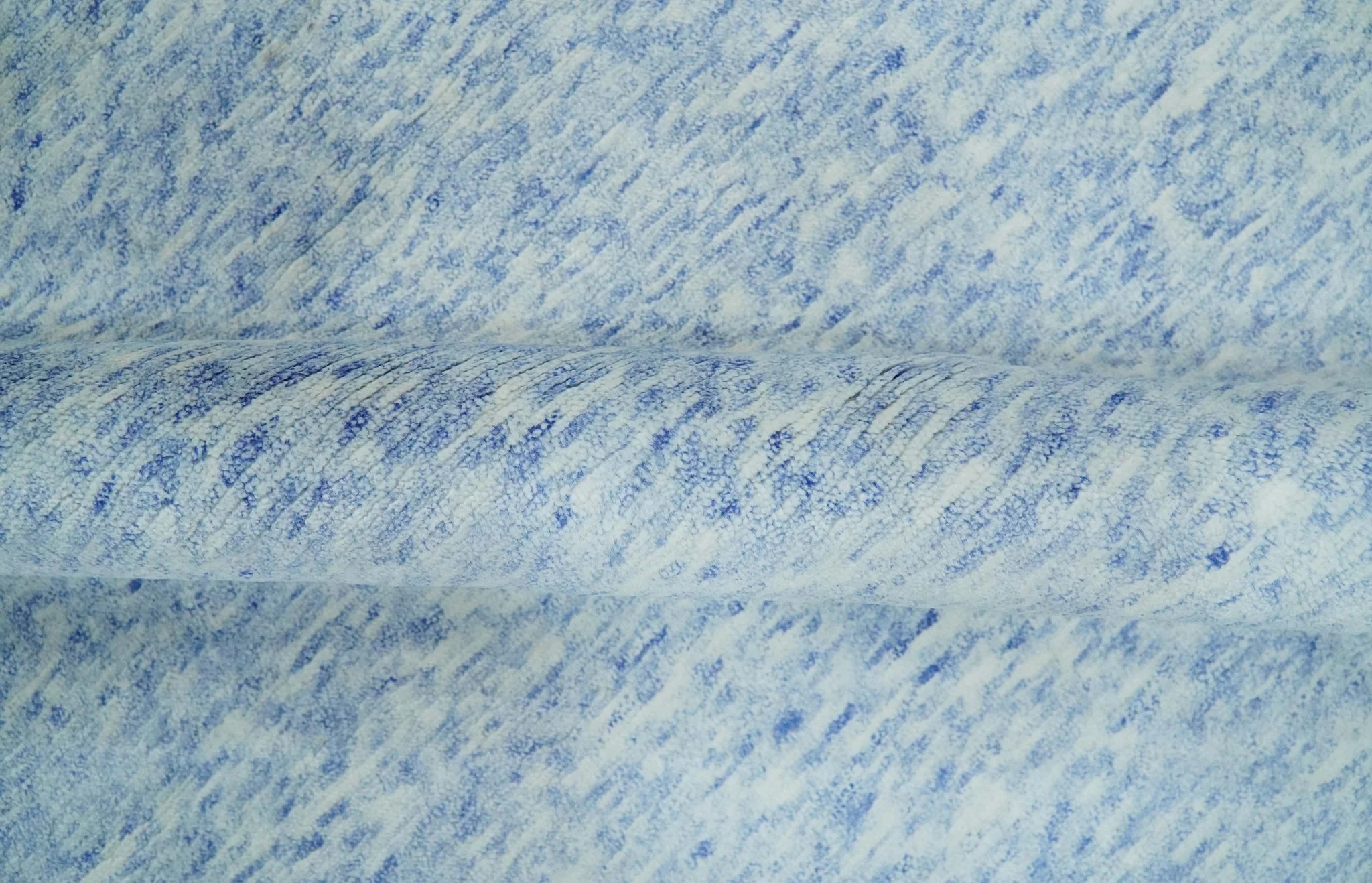 Modern Abstract Ivory and Blue 5.6x8 Hand Knotted Bamboo Silk Area Rug - Image 7