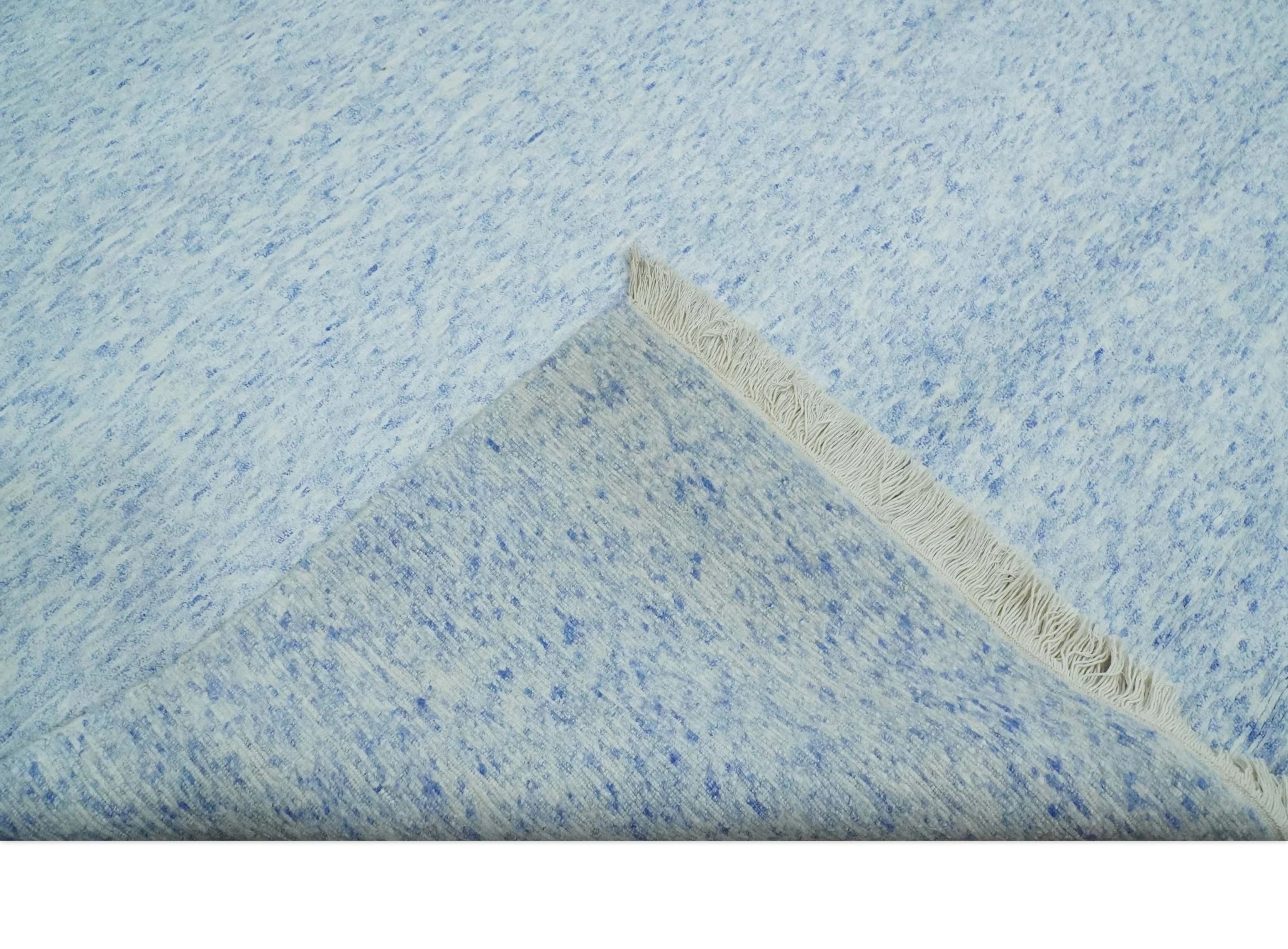 Modern Abstract Ivory and Blue 5.6x8 Hand Knotted Bamboo Silk Area Rug - Image 8