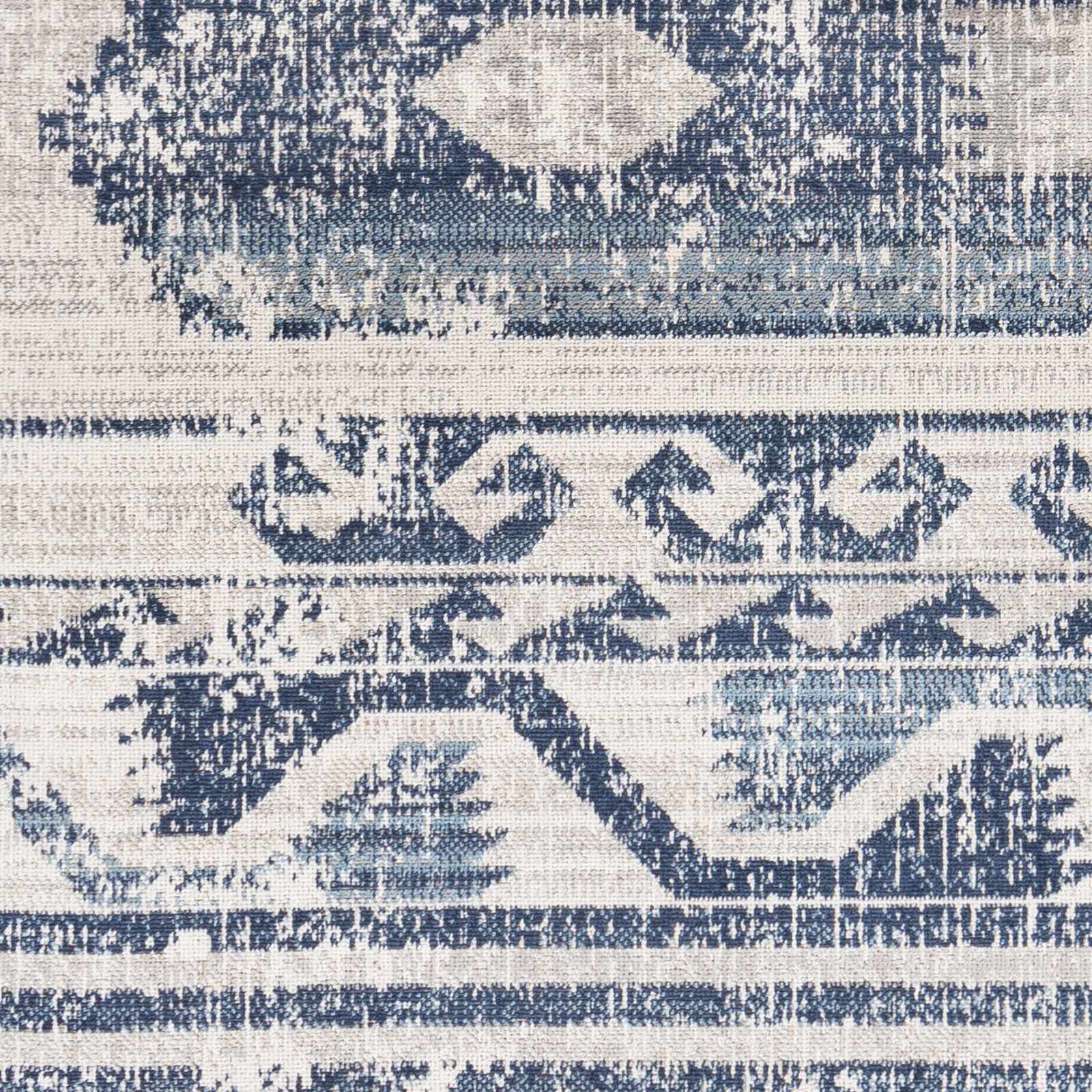 Antique look Ivory and Blue Mamluk Design Outdoor safe Rug - Image 4