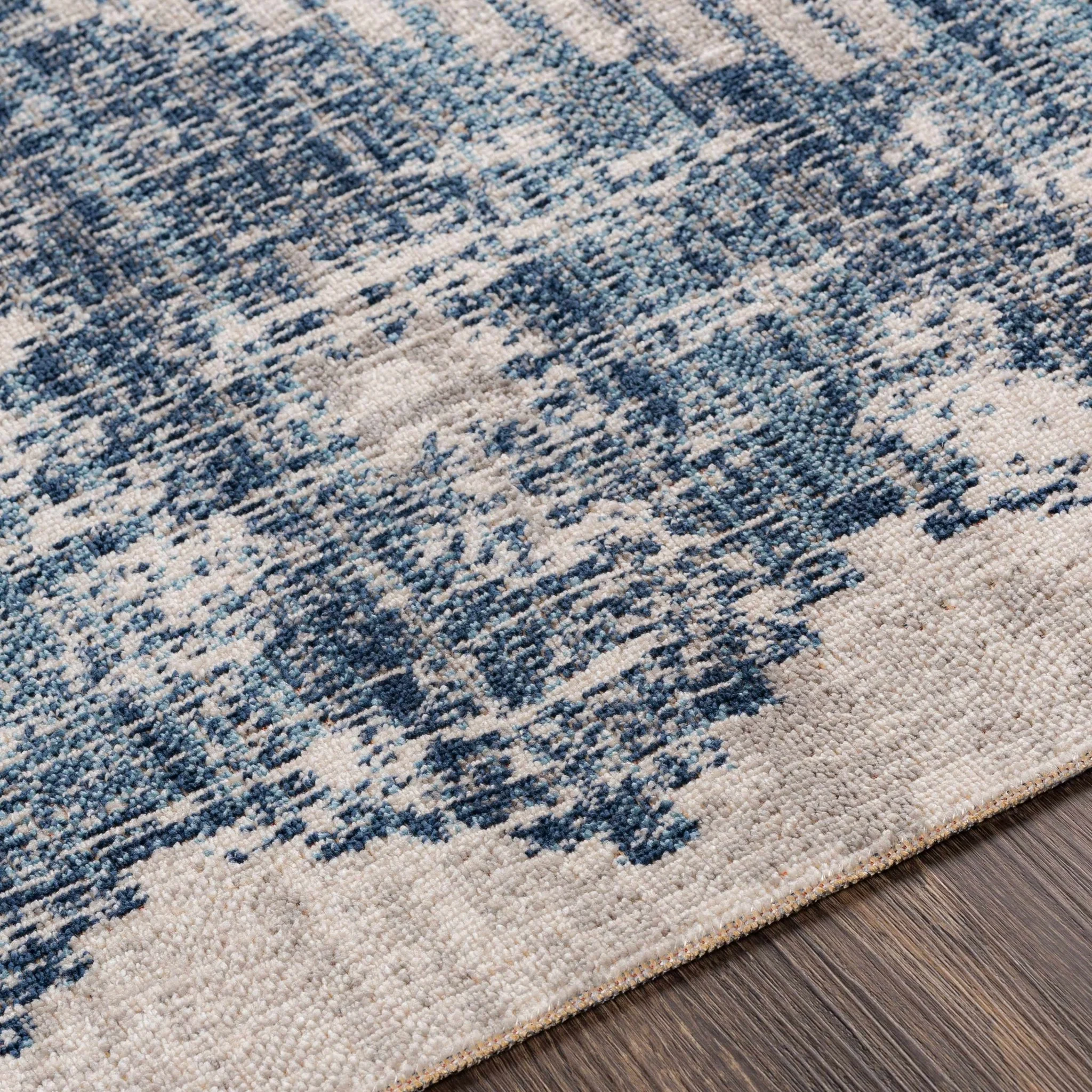 Antique look Ivory and Blue Mamluk Design Outdoor safe Rug - Image 5