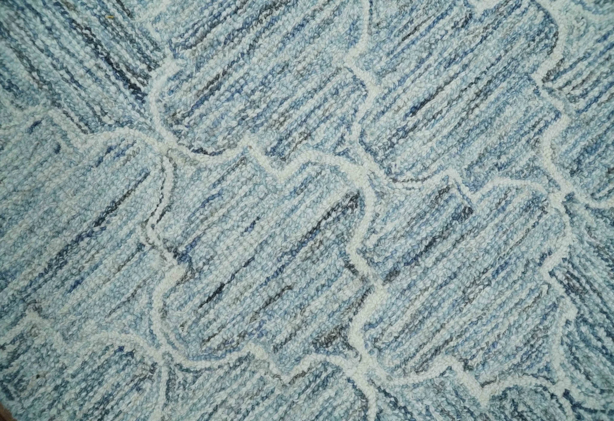 Ivory and Blue Modern Geometric Hand Tufted Multi Size Natural Wool Area Rug - Image 2