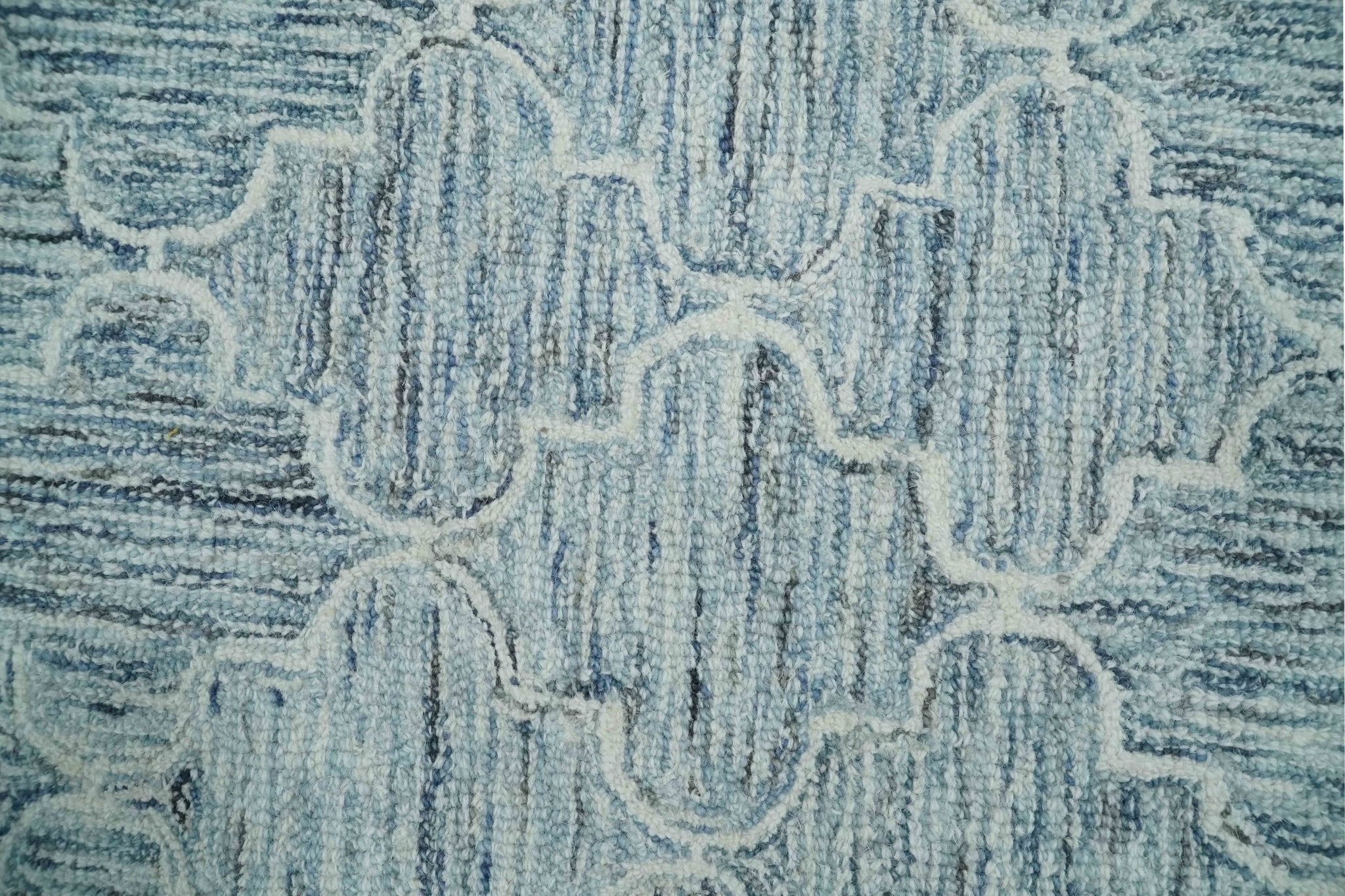 Ivory and Blue Modern Geometric Hand Tufted Multi Size Natural Wool Area Rug - Image 4