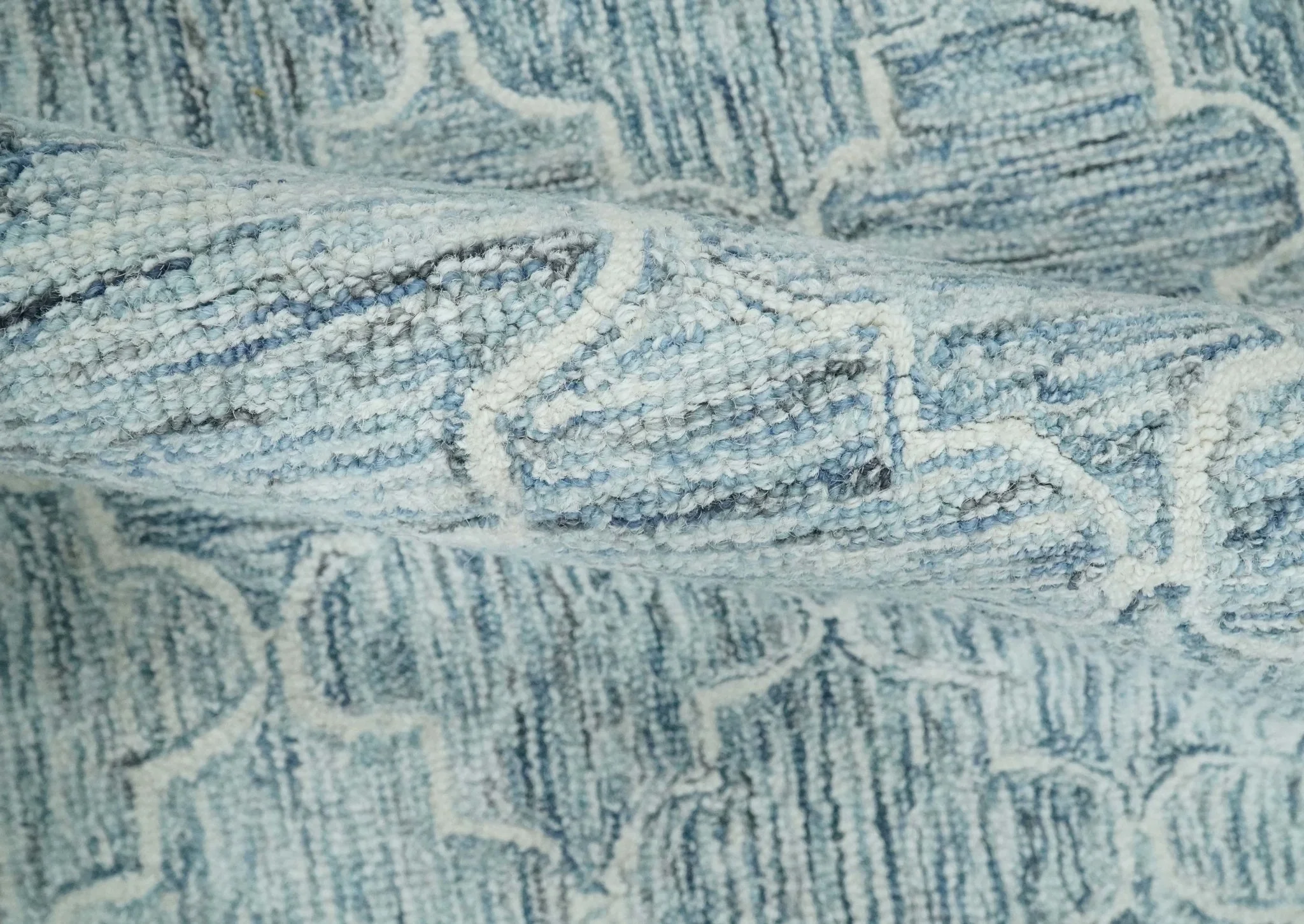 Ivory and Blue Modern Geometric Hand Tufted Multi Size Natural Wool Area Rug - Image 5